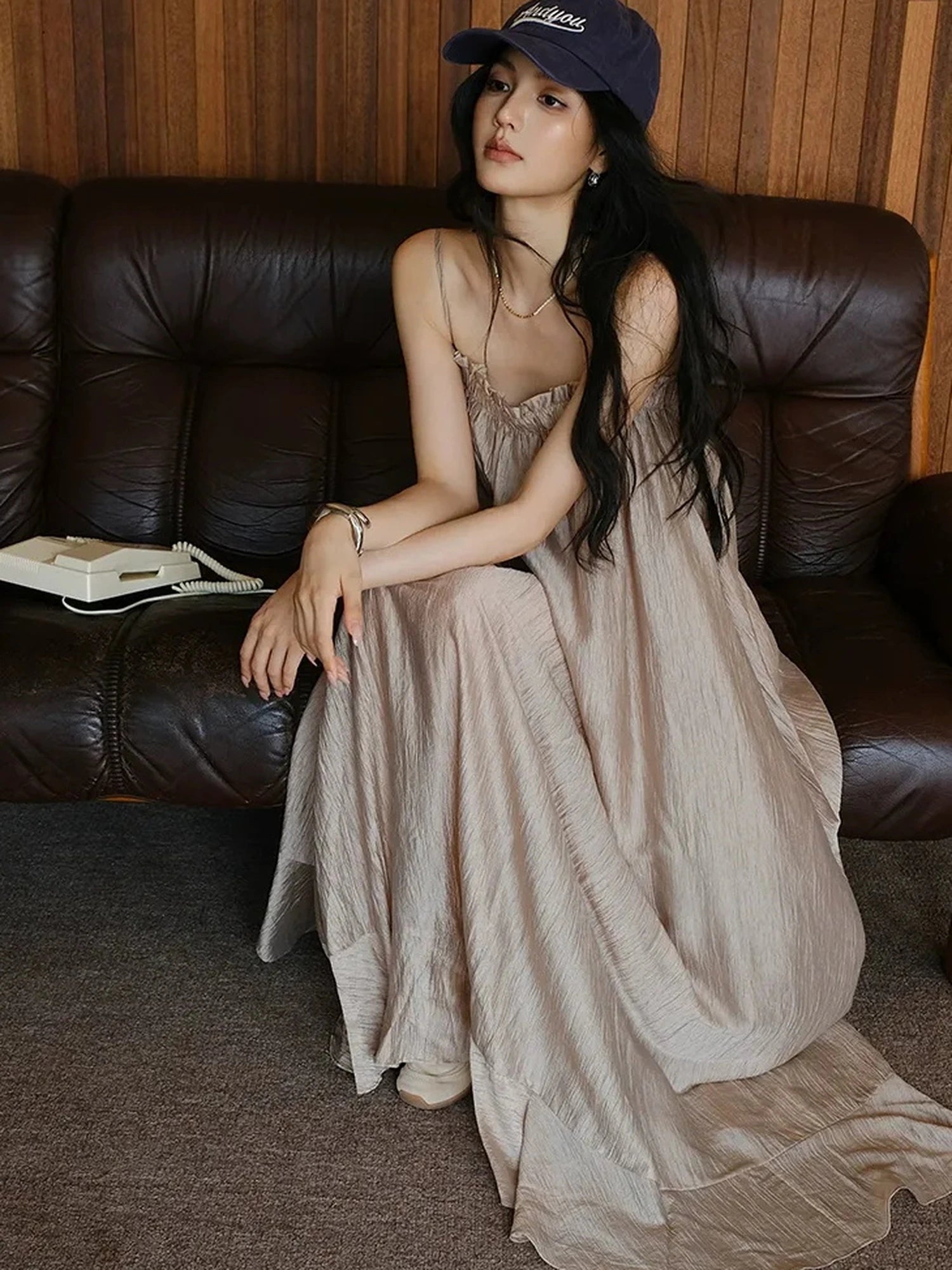 FU FRESH UP Lightweight Chiffon Slit Maxi Dress