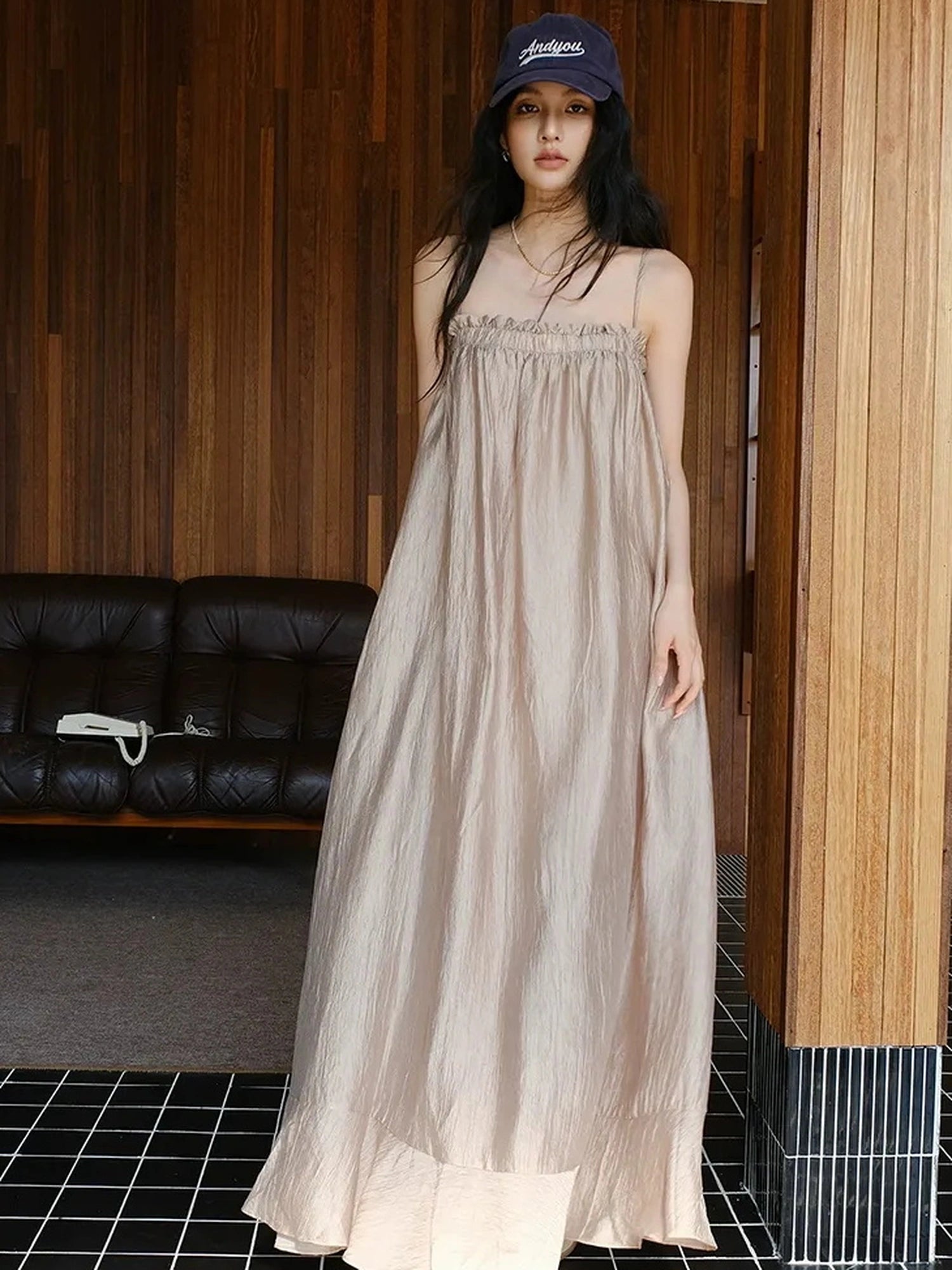 FU FRESH UP Lightweight Chiffon Slit Maxi Dress