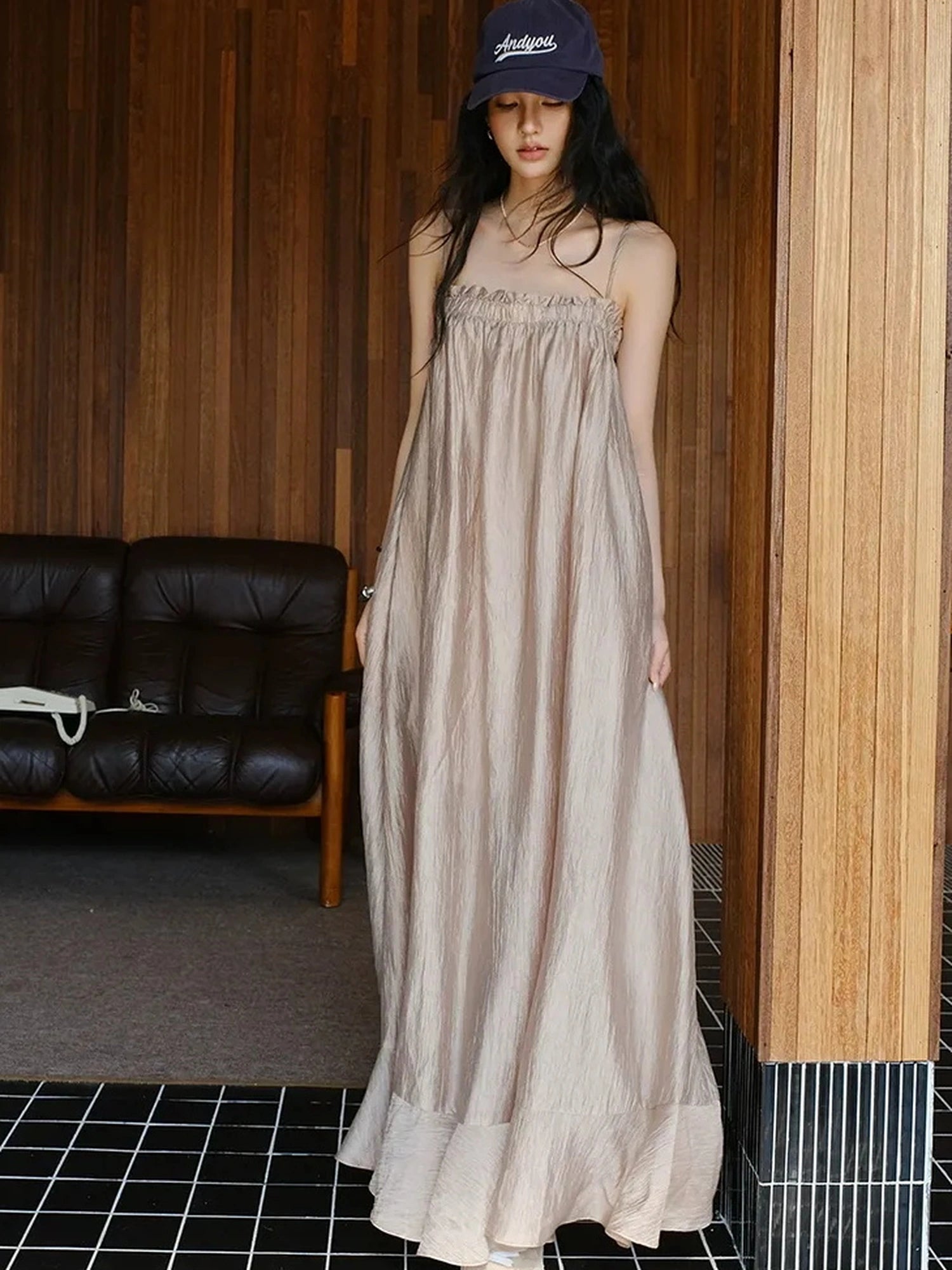 FU FRESH UP Lightweight Chiffon Slit Maxi Dress