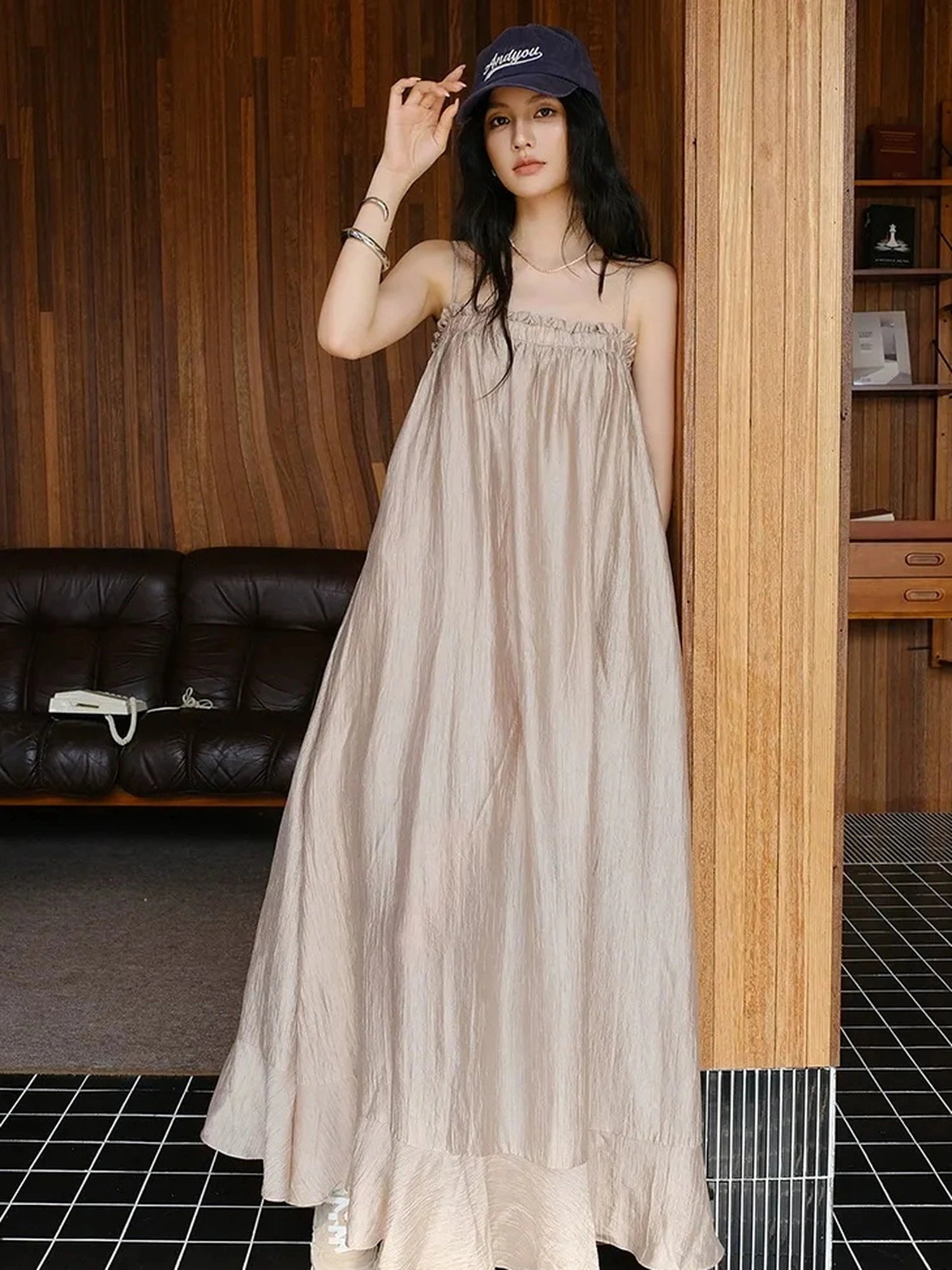 FU FRESH UP Lightweight Chiffon Slit Maxi Dress