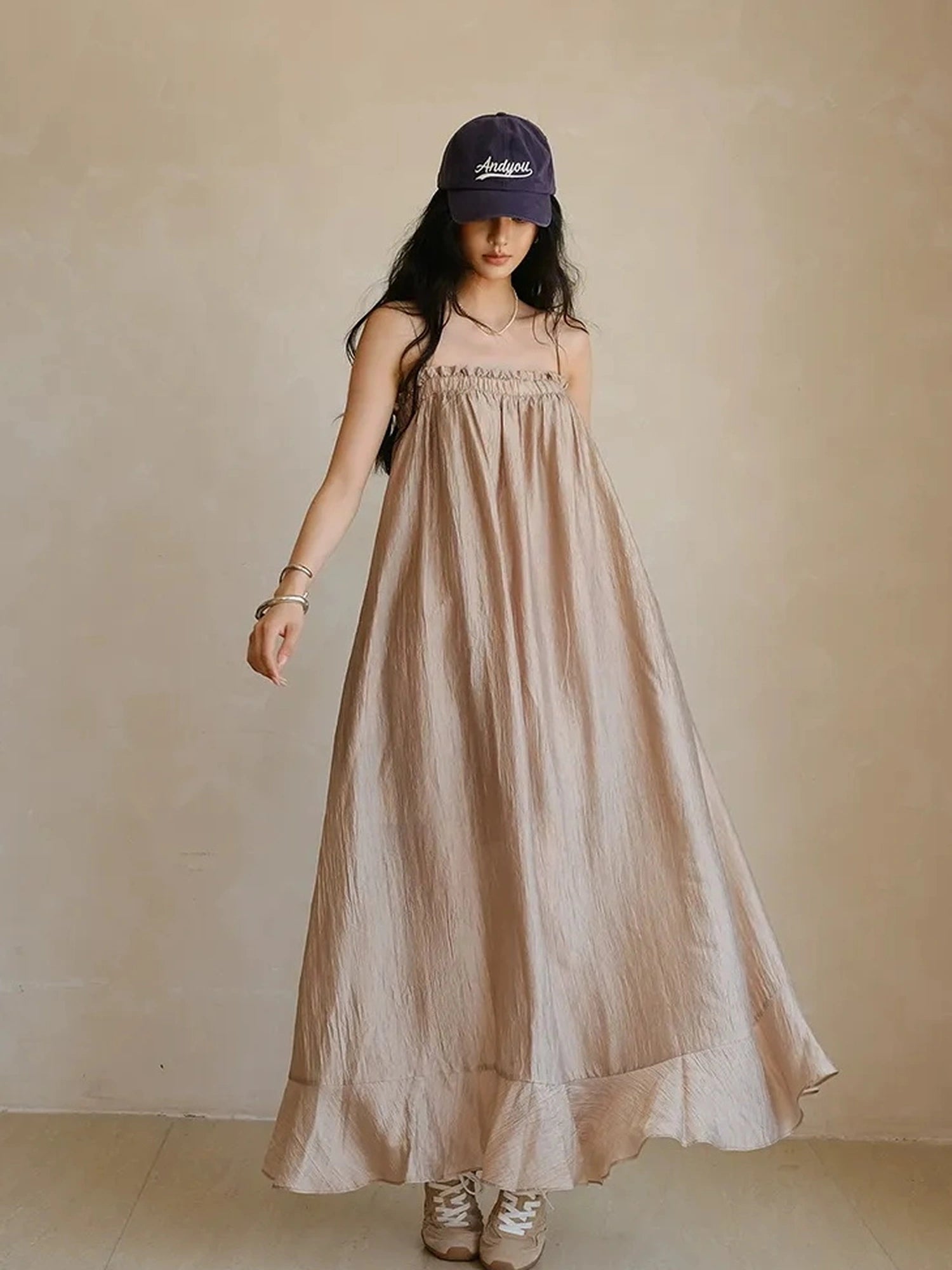 FU FRESH UP Lightweight Chiffon Slit Maxi Dress