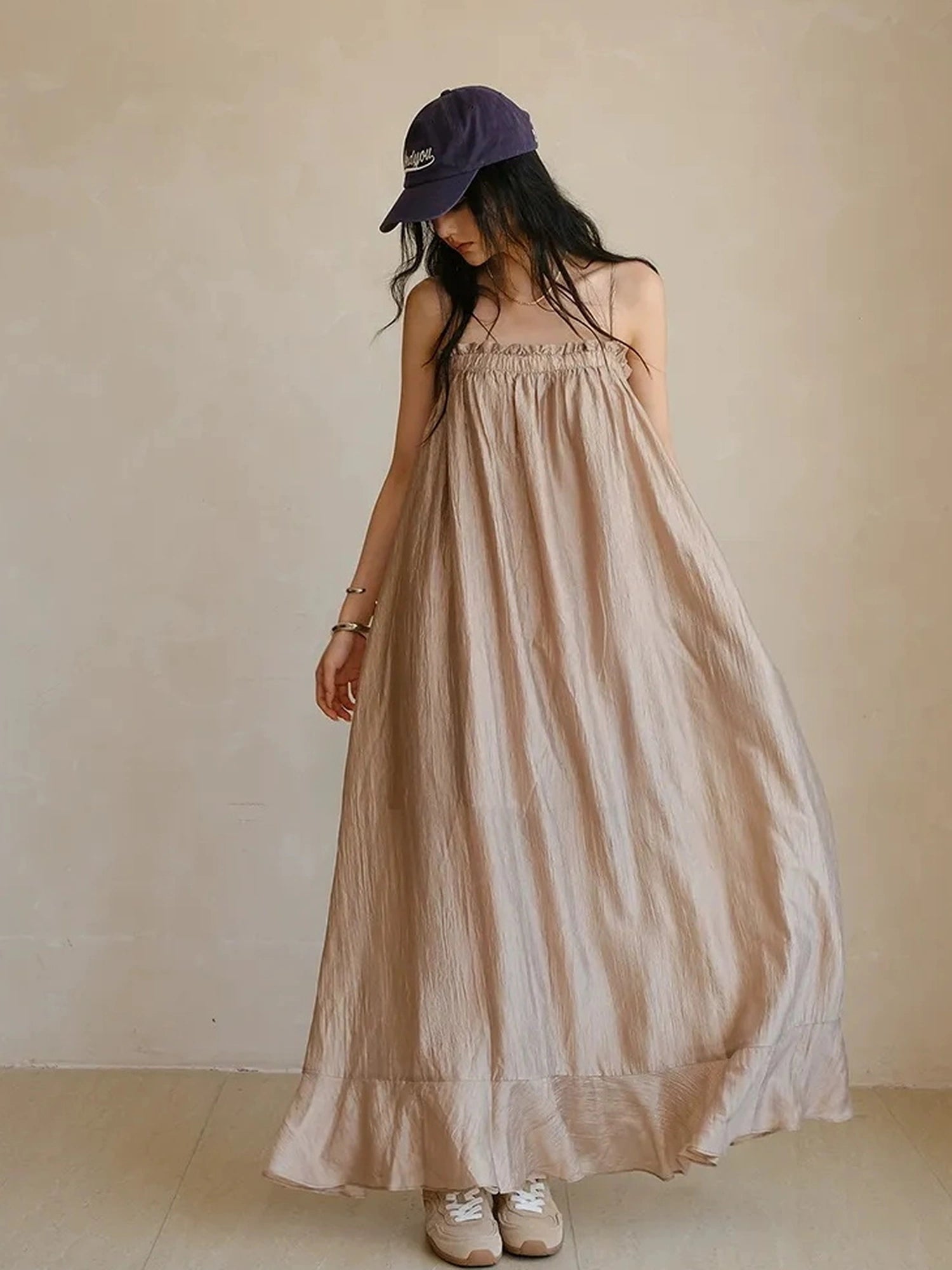 FU FRESH UP Lightweight Chiffon Slit Maxi Dress