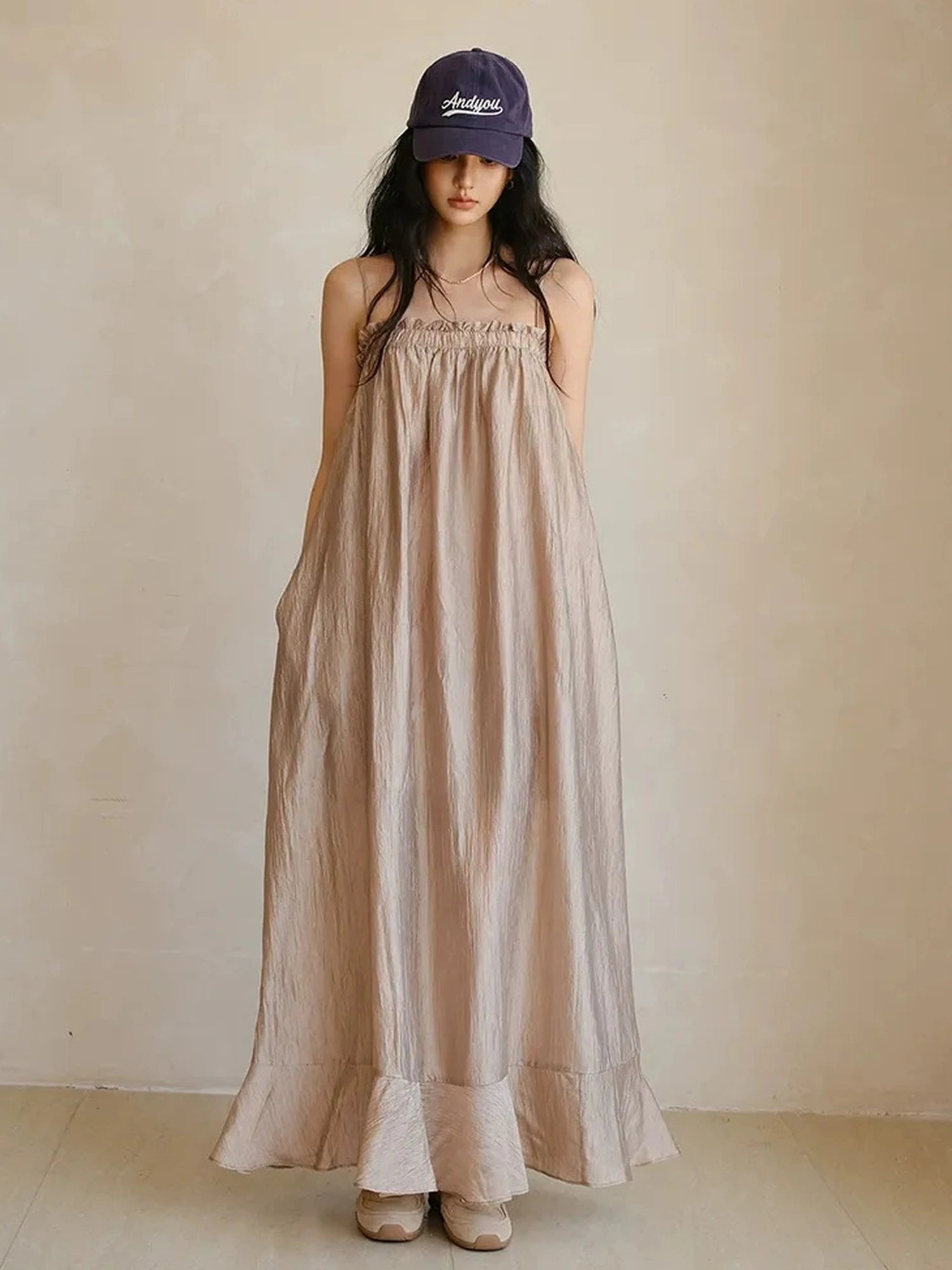 FU FRESH UP Lightweight Chiffon Slit Maxi Dress