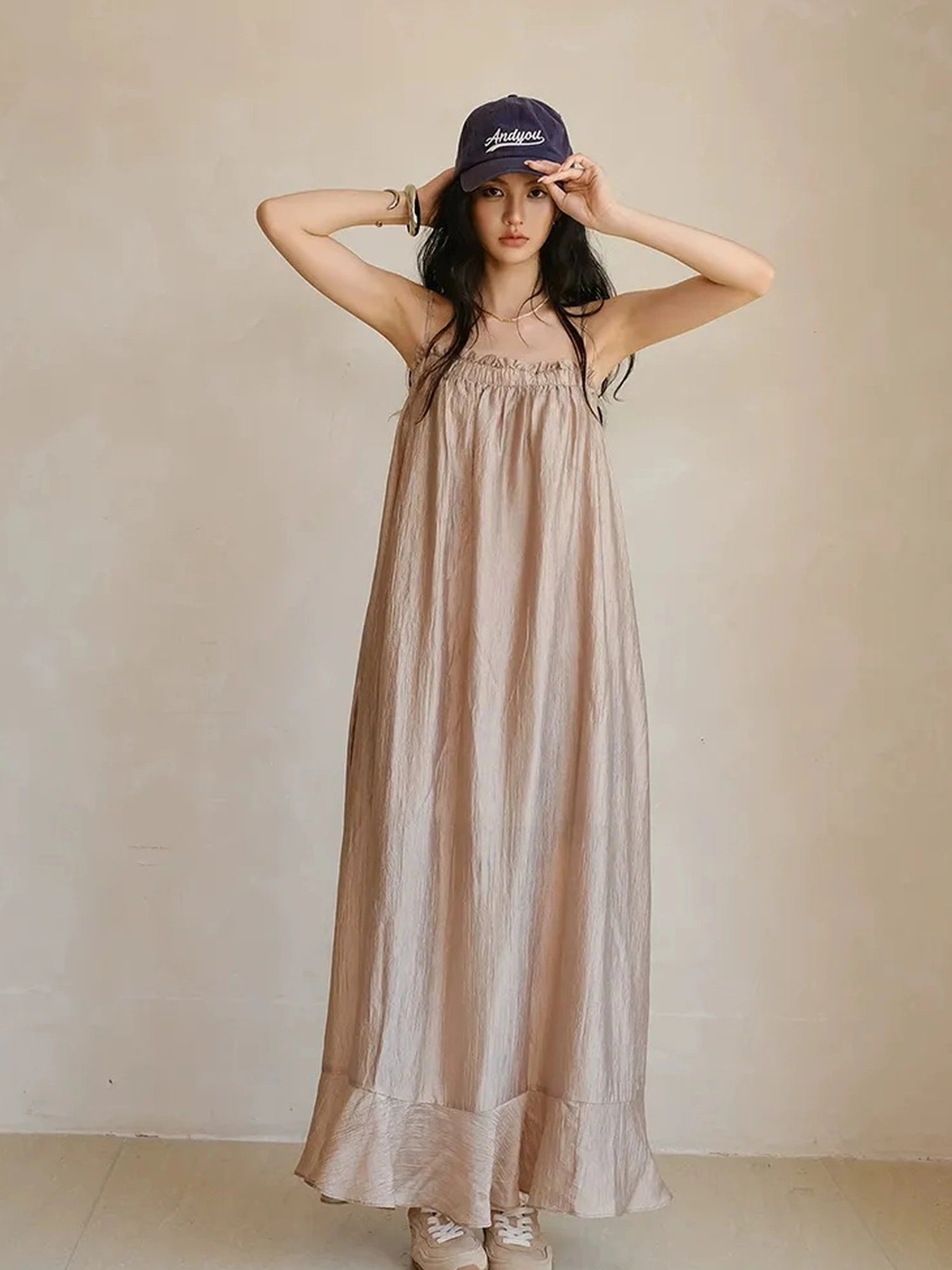 FU FRESH UP Lightweight Chiffon Slit Maxi Dress