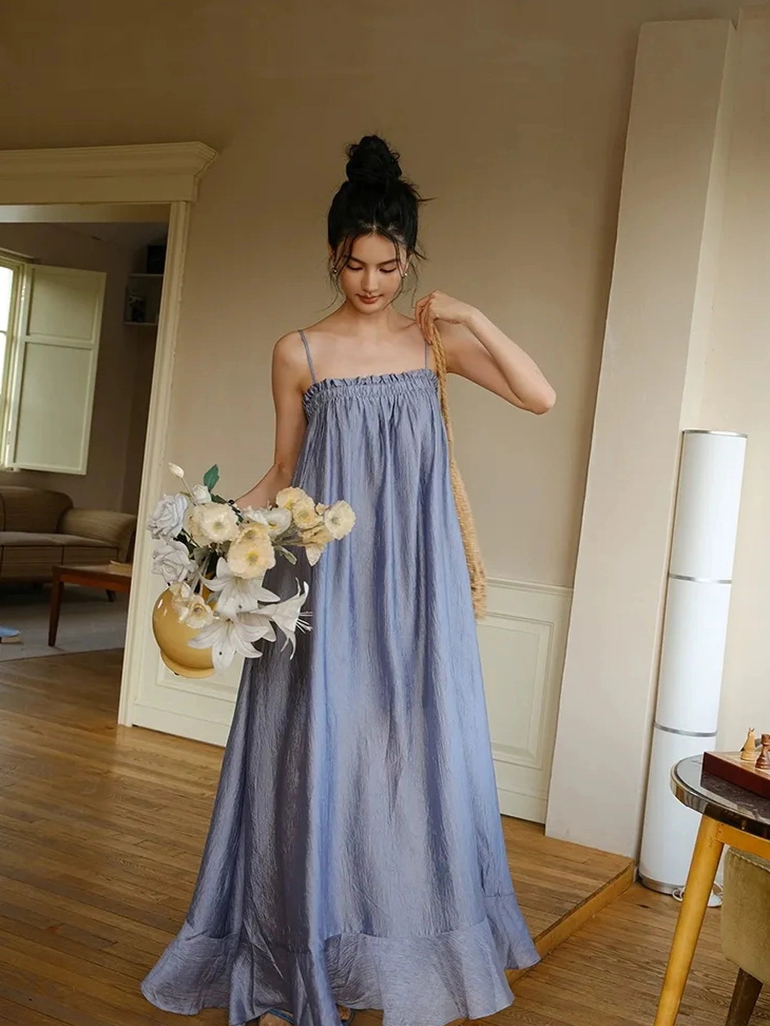 FU FRESH UP Lightweight Chiffon Slit Maxi Dress