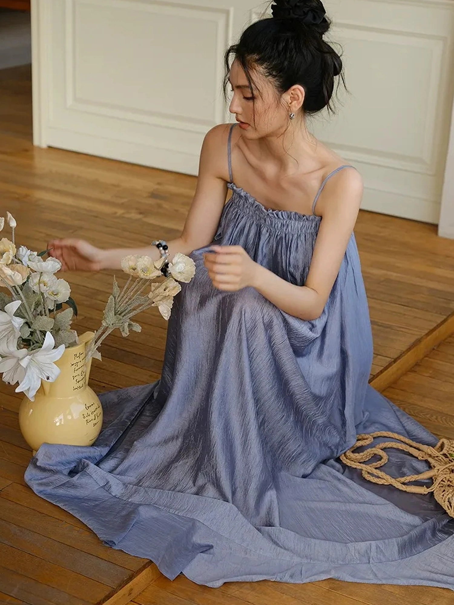 FU FRESH UP Lightweight Chiffon Slit Maxi Dress
