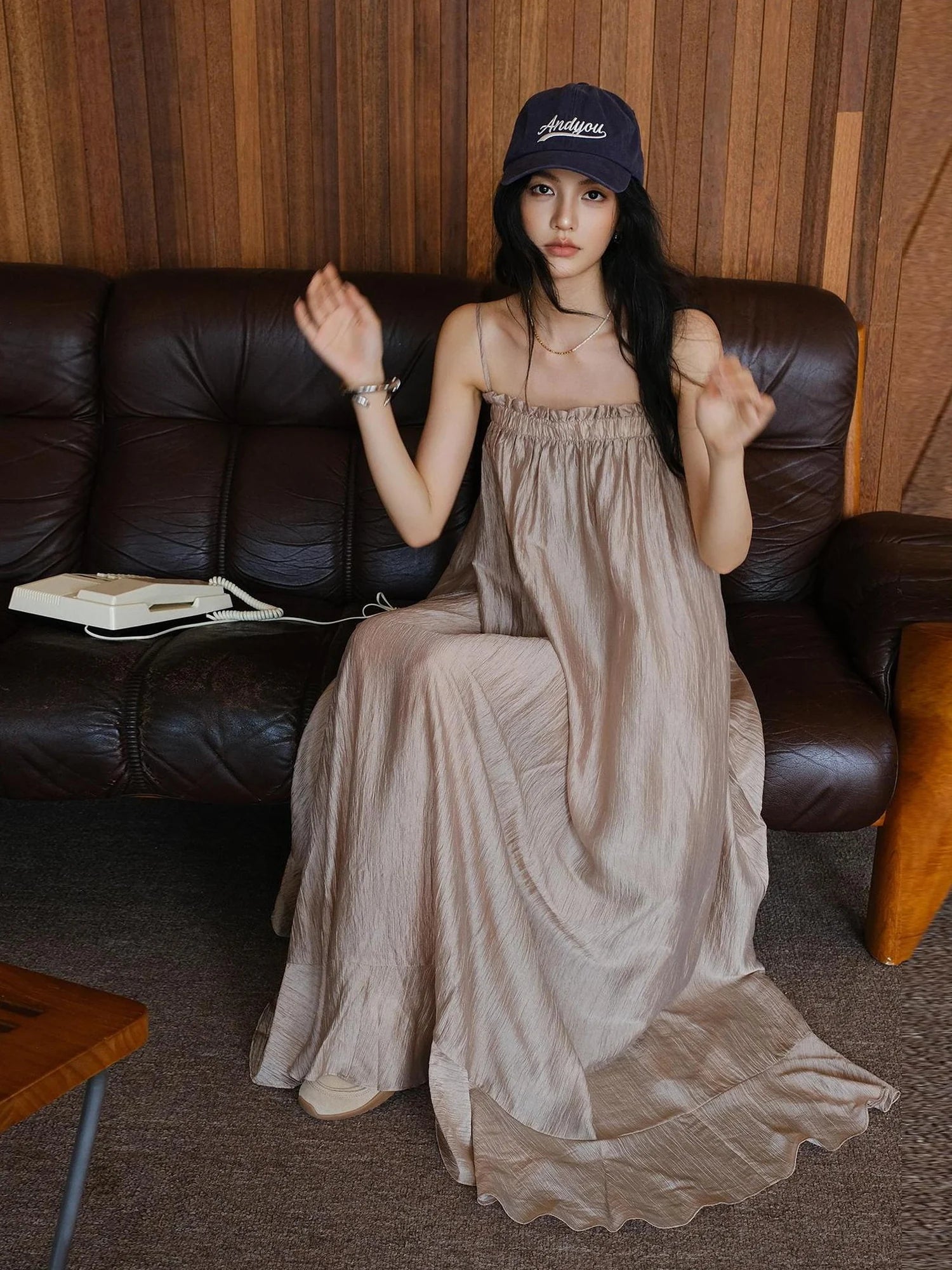 FU FRESH UP Lightweight Chiffon Slit Maxi Dress