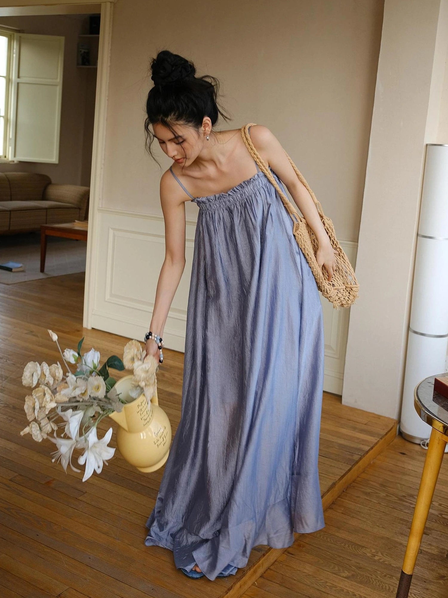 FU FRESH UP Lightweight Chiffon Slit Maxi Dress