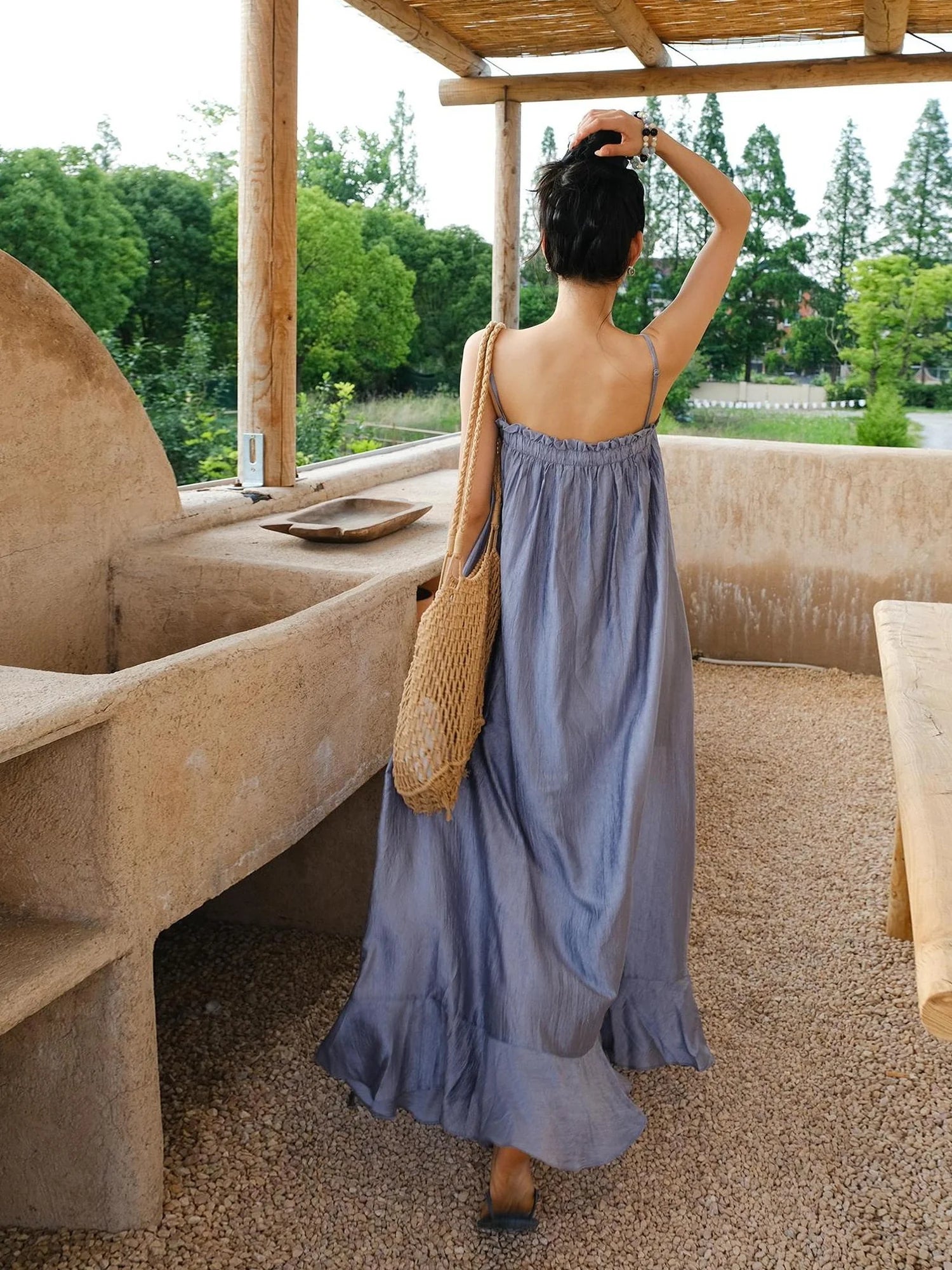 FU FRESH UP Lightweight Chiffon Slit Maxi Dress