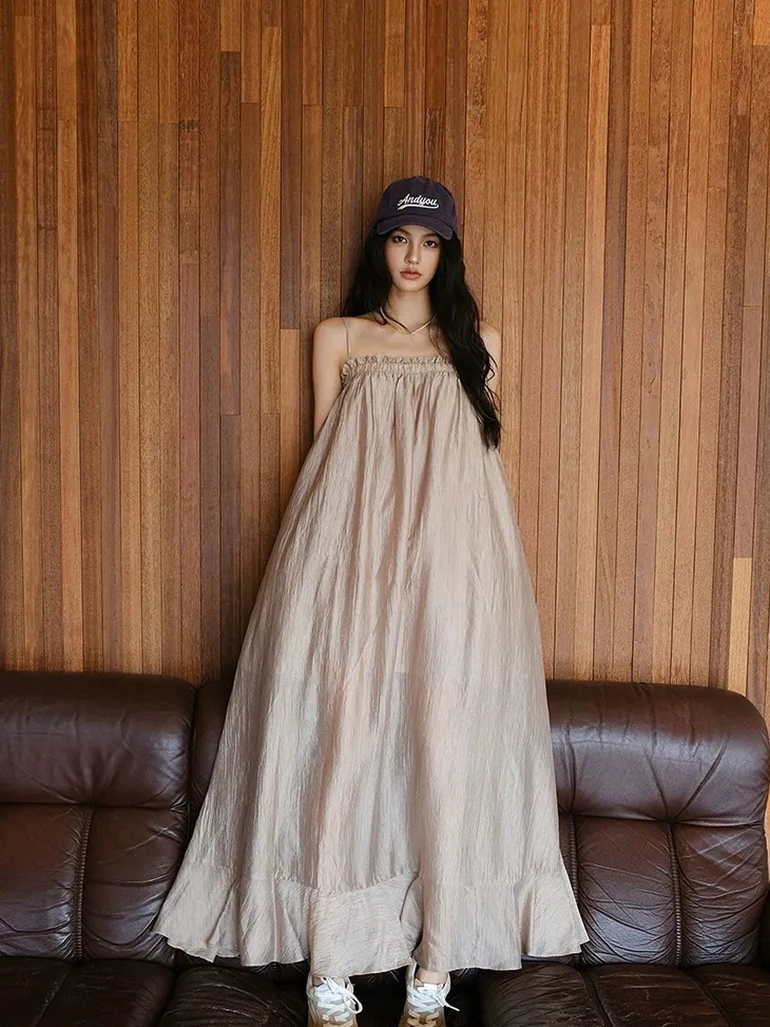 FU FRESH UP Lightweight Chiffon Slit Maxi Dress