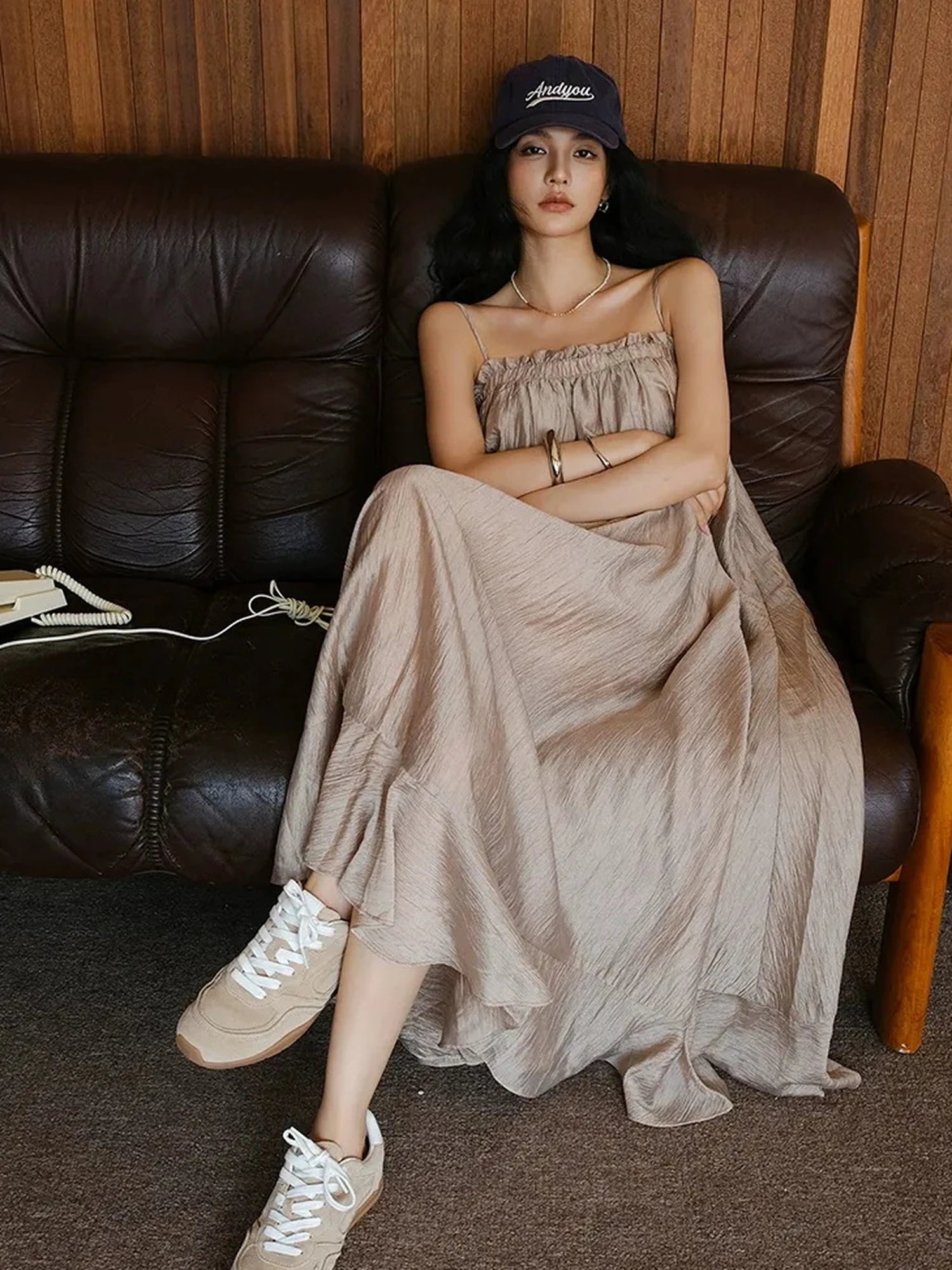 FU FRESH UP Lightweight Chiffon Slit Maxi Dress