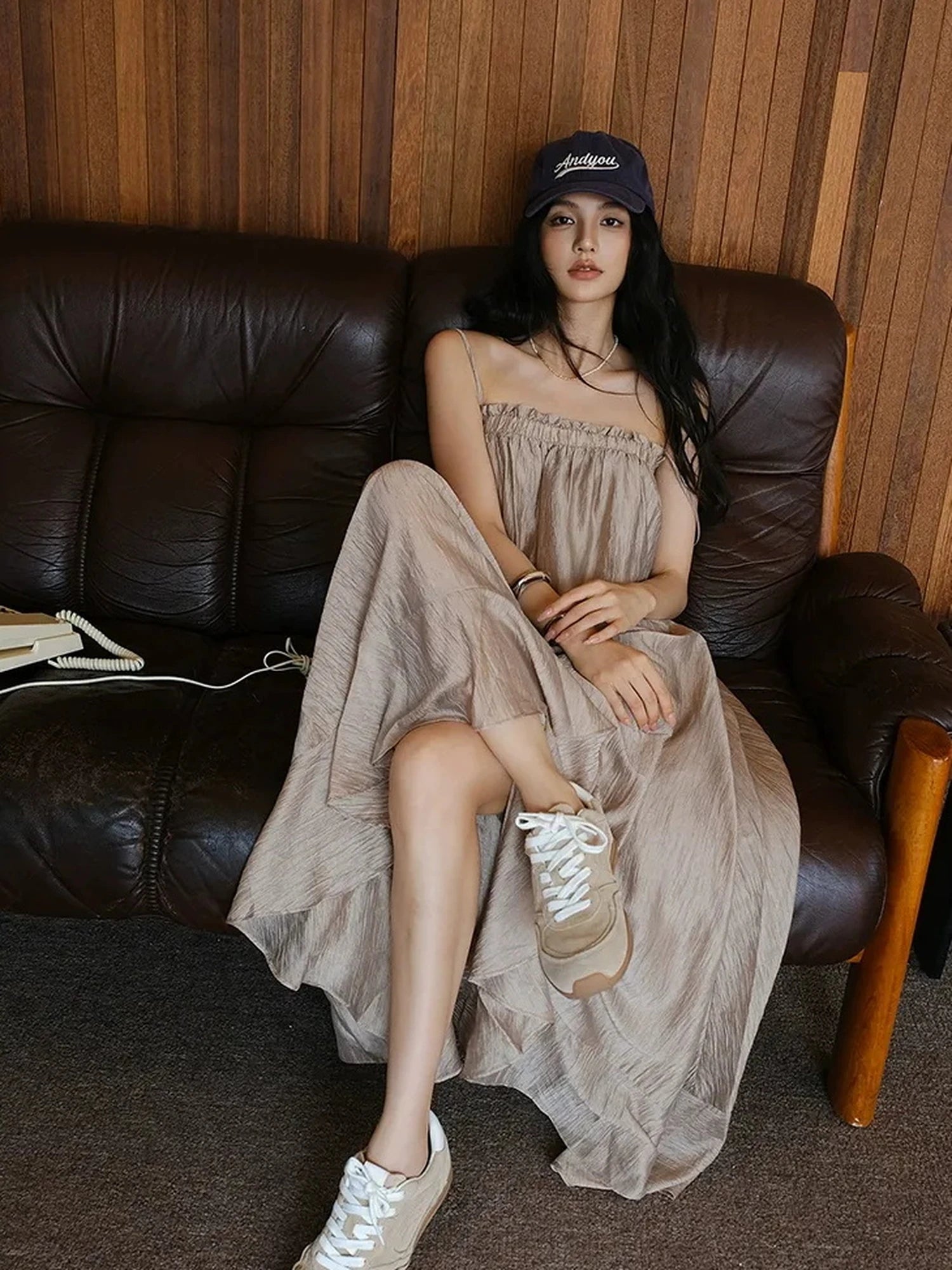 FU FRESH UP Lightweight Chiffon Slit Maxi Dress