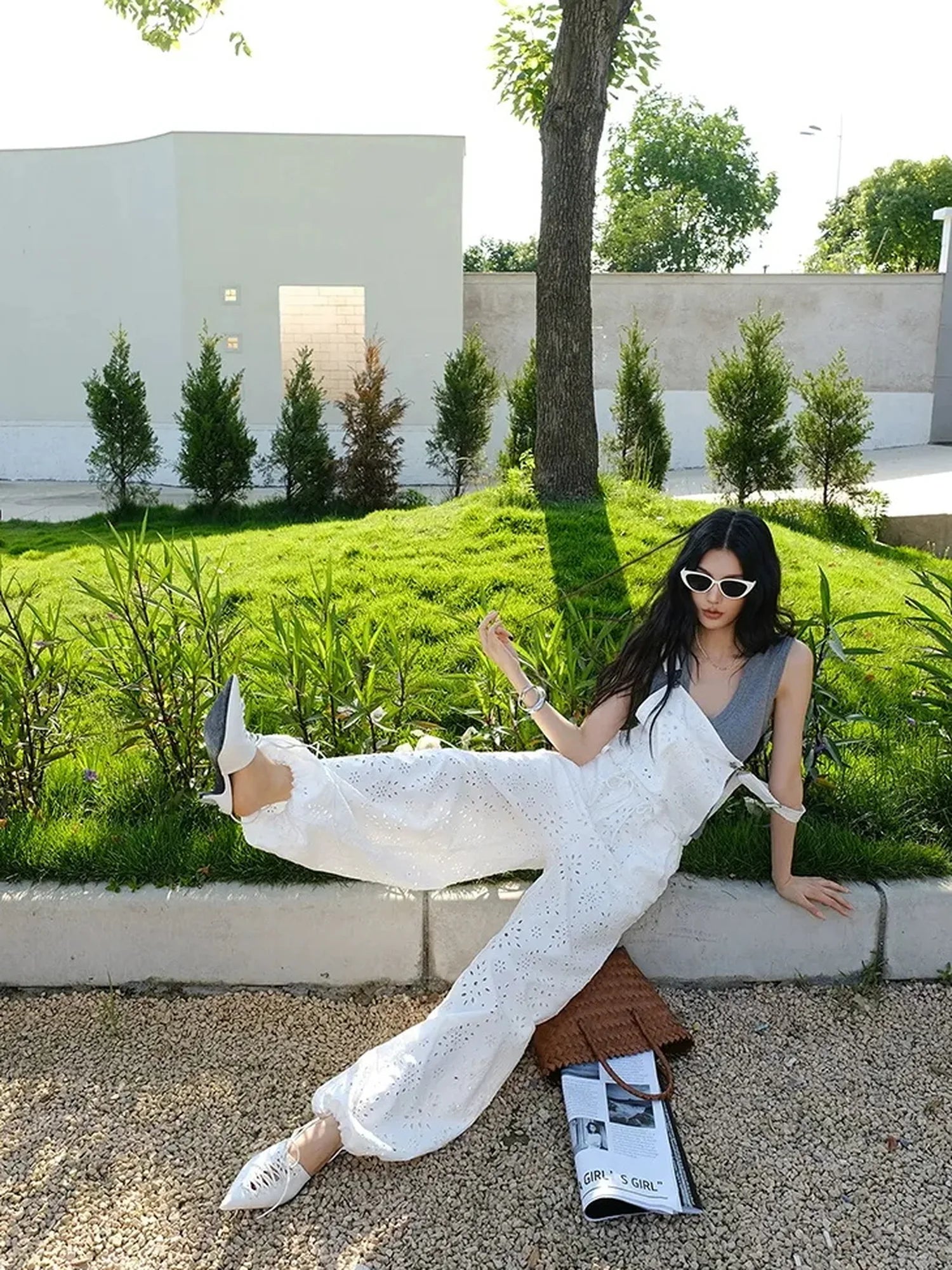 FU FRESH UP Lightweight Embroidered Linen Overalls