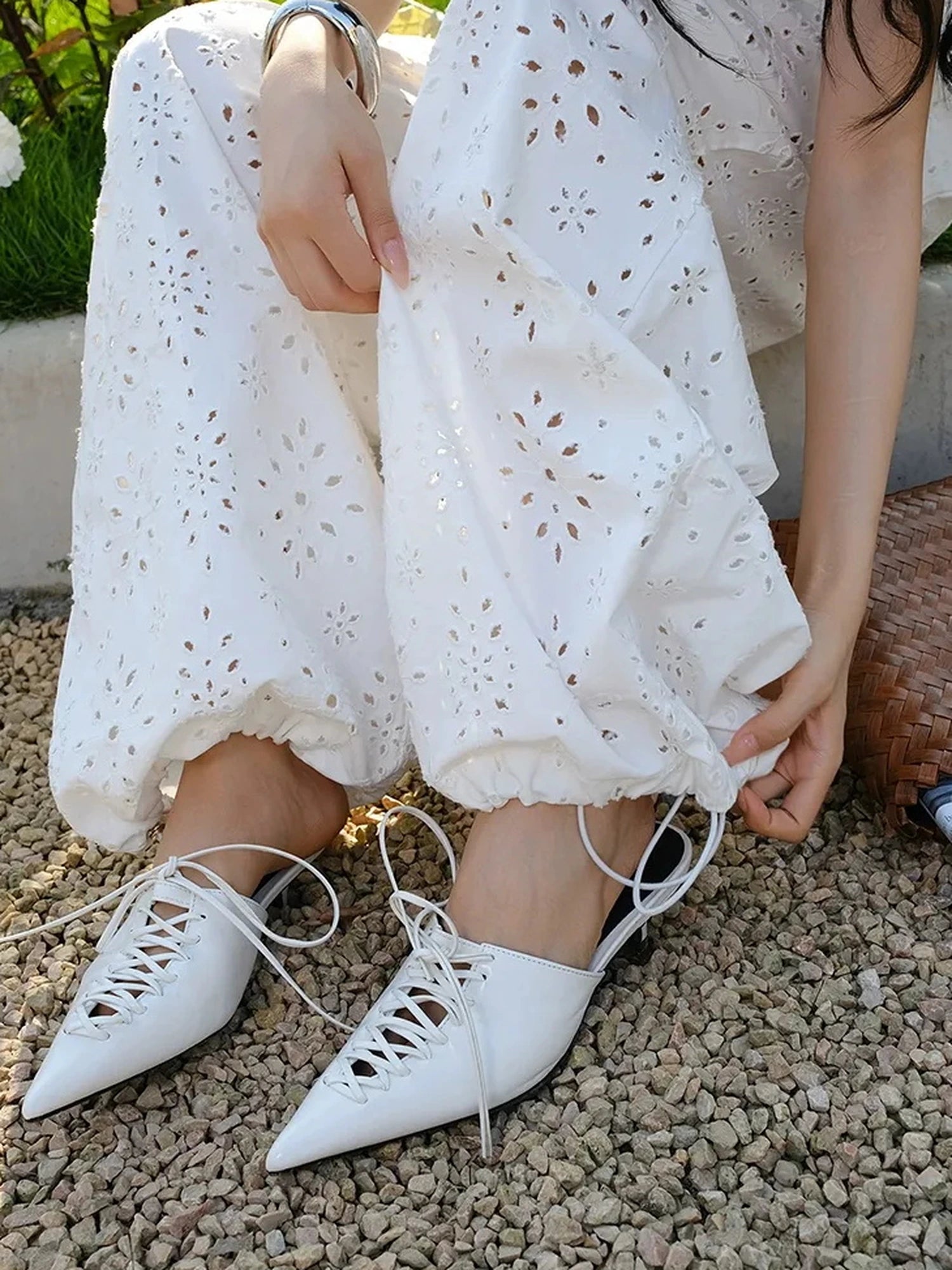 FU FRESH UP Lightweight Embroidered Linen Overalls