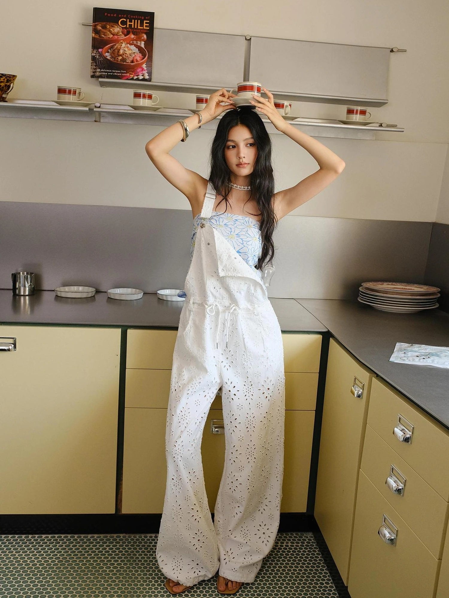 FU FRESH UP Lightweight Embroidered Linen Overalls