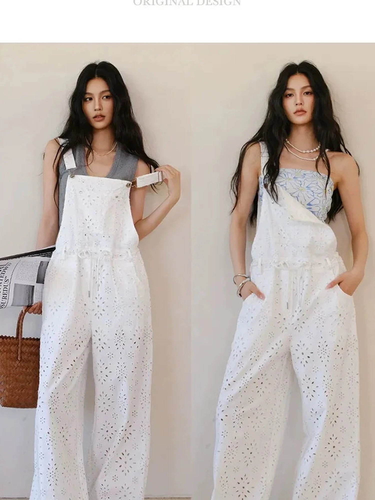 FU FRESH UP Lightweight Embroidered Linen Overalls