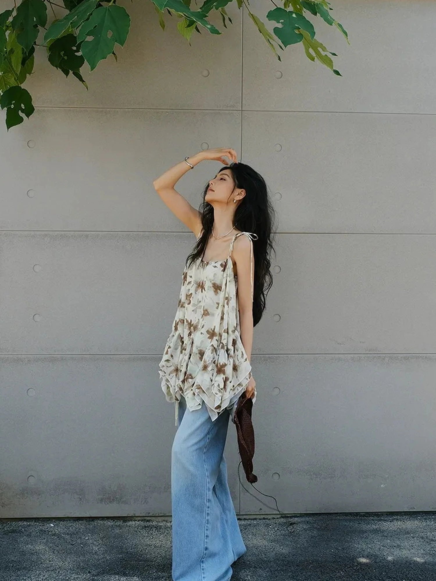 FU FRESH UP Lightweight Floral Print Chiffon A Line Sundress