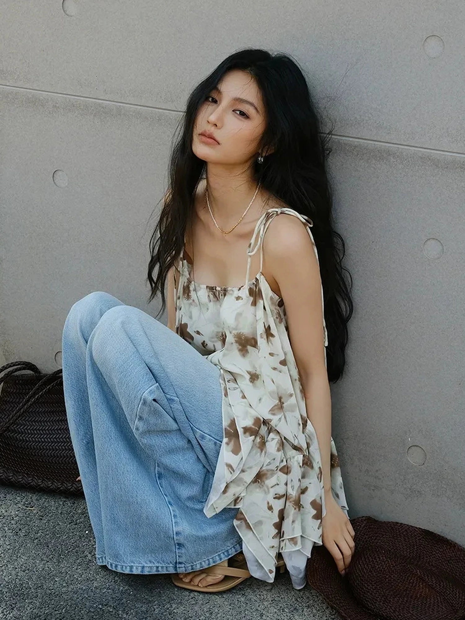 FU FRESH UP Lightweight Floral Print Chiffon A Line Sundress