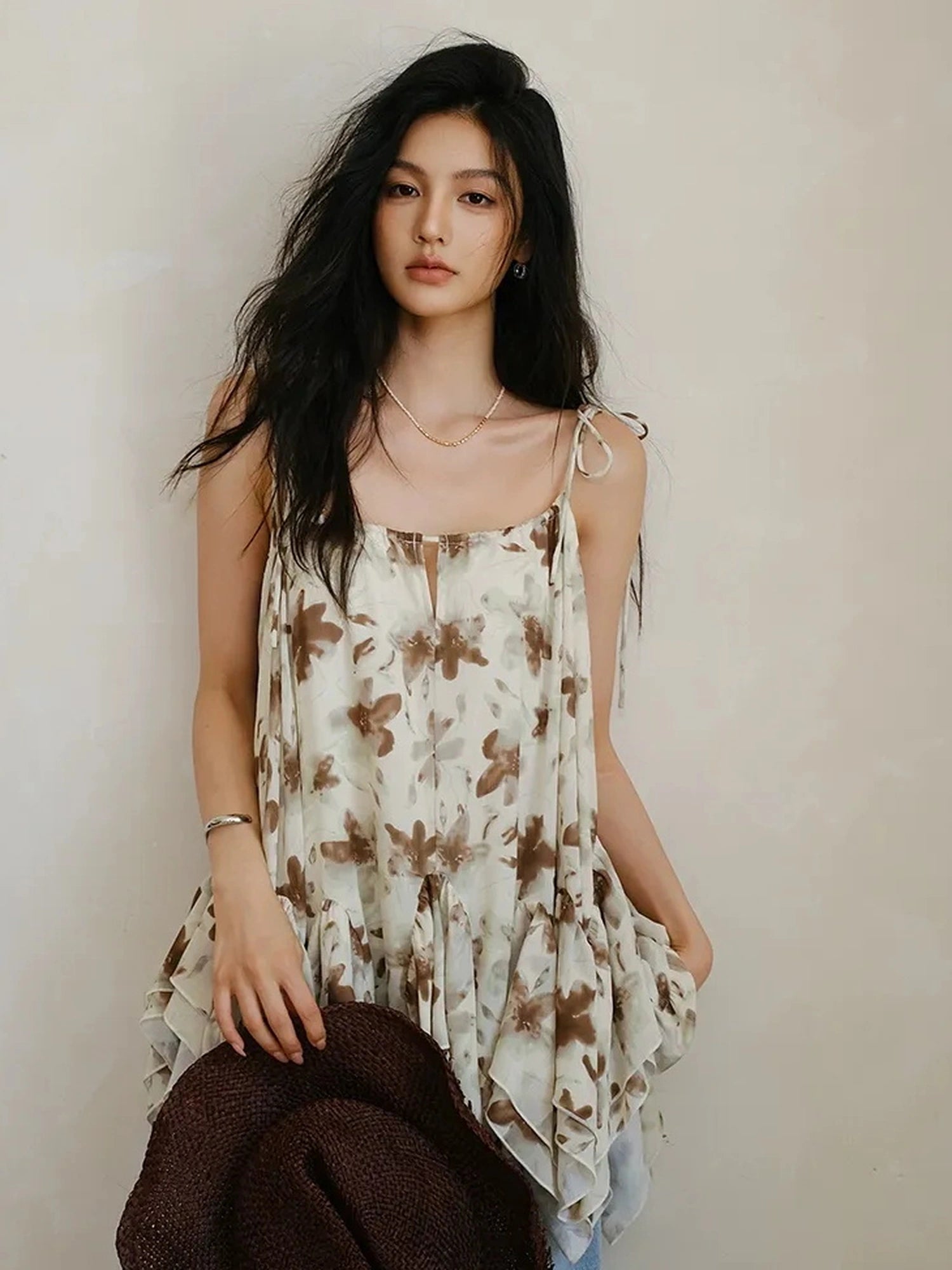 FU FRESH UP Lightweight Floral Print Chiffon A Line Sundress