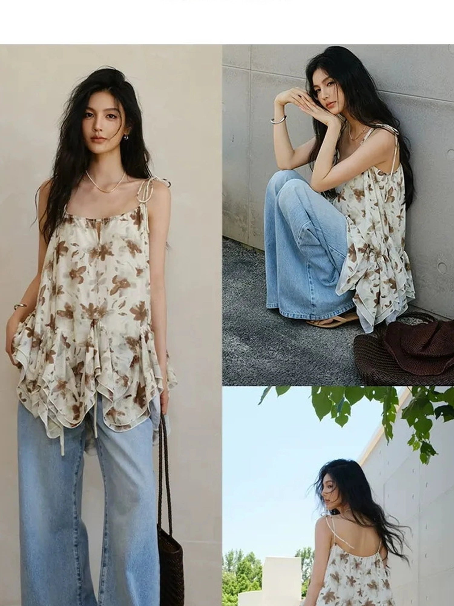 FU FRESH UP Lightweight Floral Print Chiffon A Line Sundress
