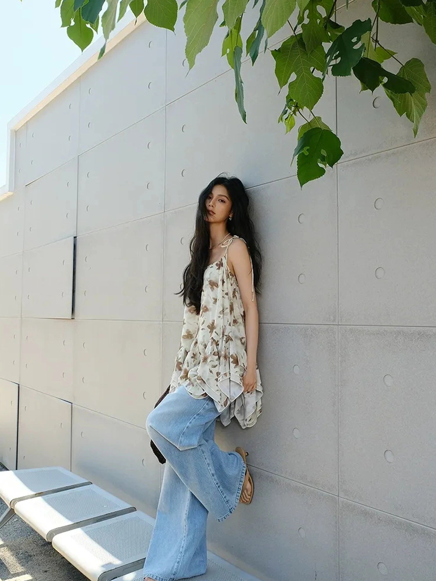 FU FRESH UP Lightweight Floral Print Chiffon A Line Sundress