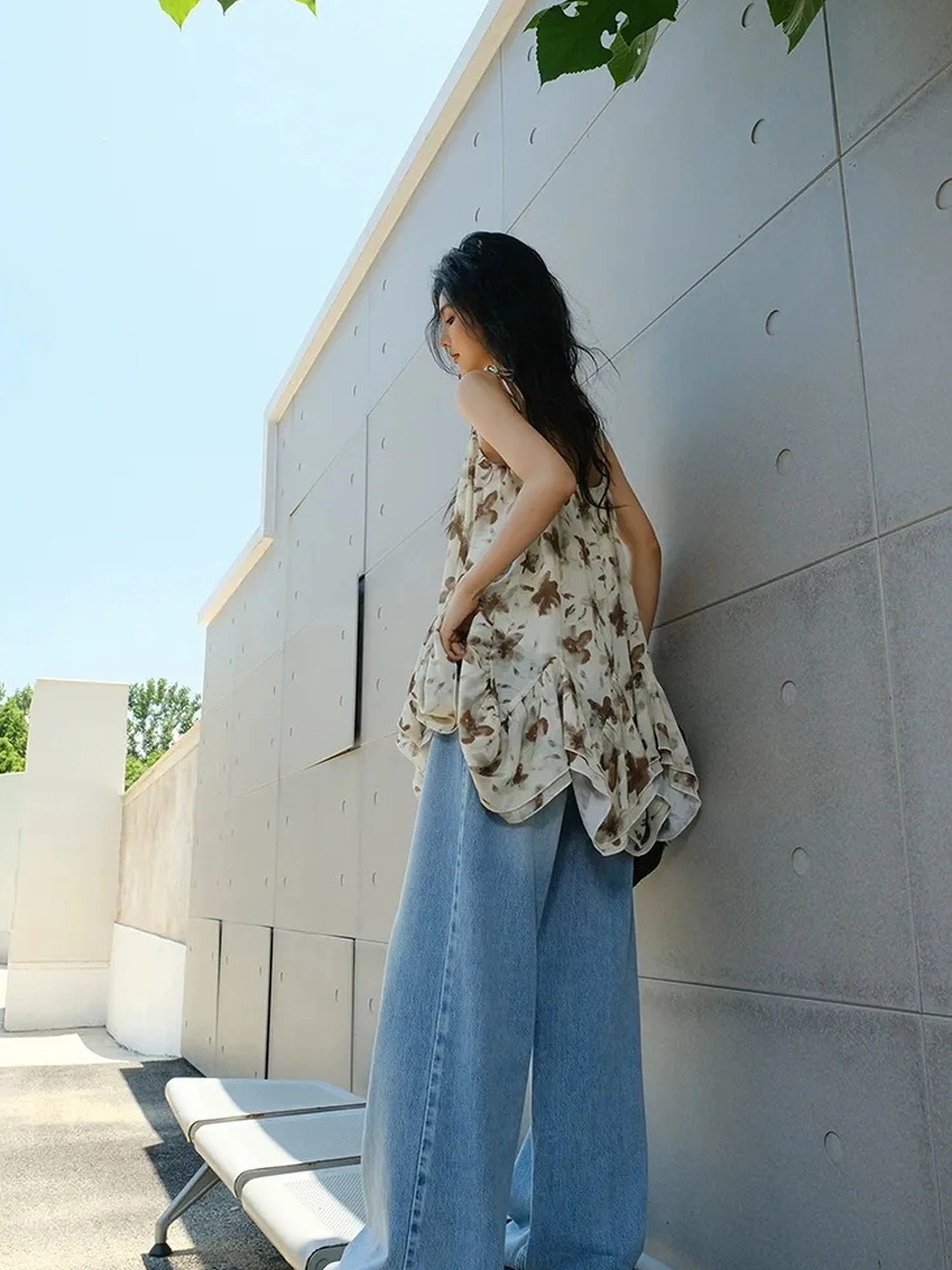 FU FRESH UP Lightweight Floral Print Chiffon A Line Sundress