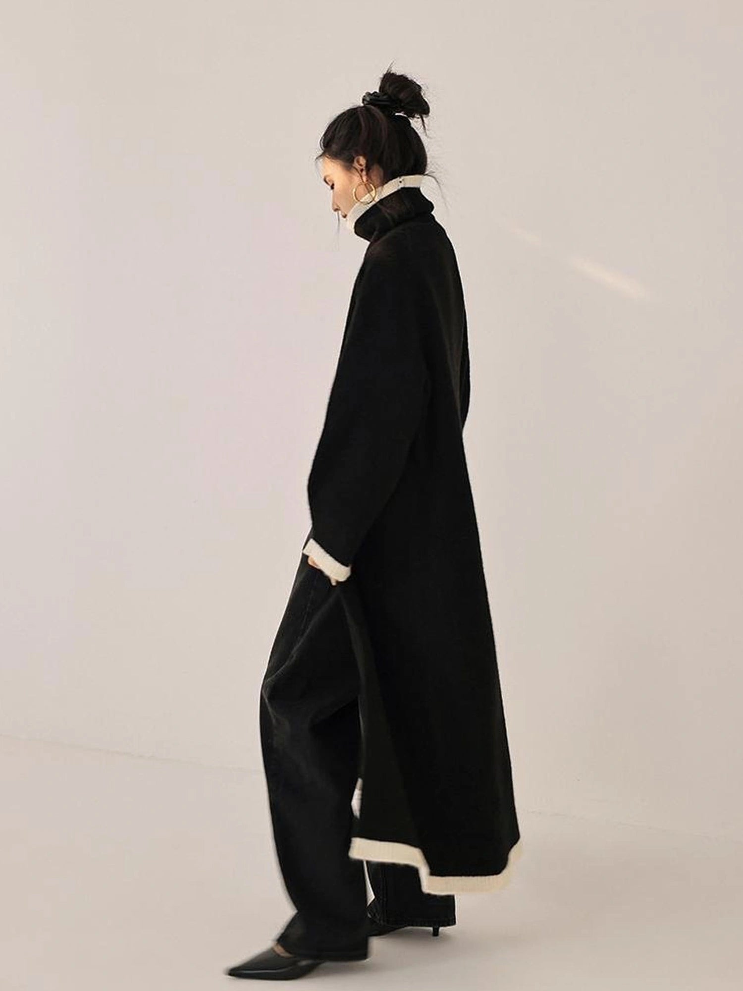 FU FRESH UP Long Asymmetrical Front Slit Alpaca Wool Turtleneck Sweater
