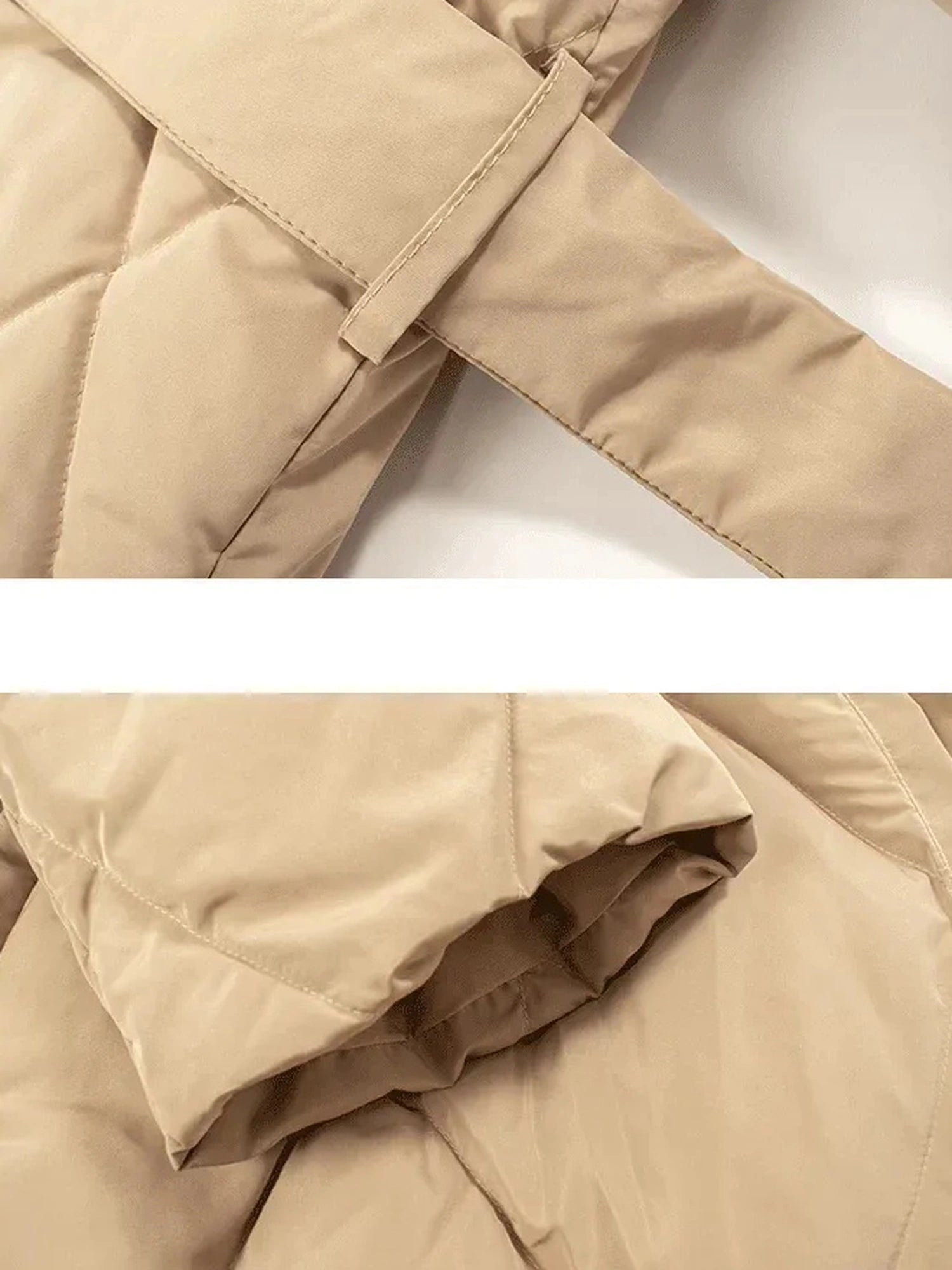 FU FRESH UP Long Padded Quilted Down Coat With Waist Tie