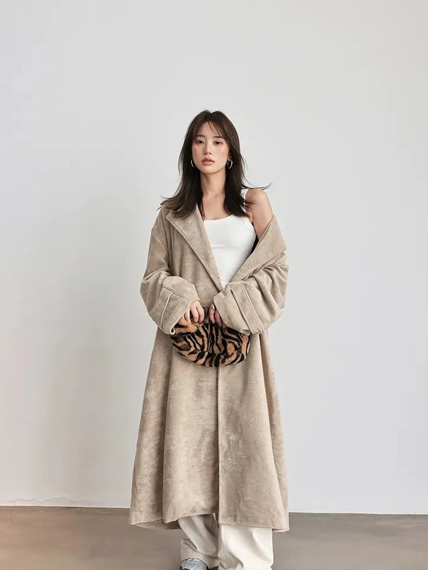 FU FRESH UP Long Plush Towel Fabric Trench Coat