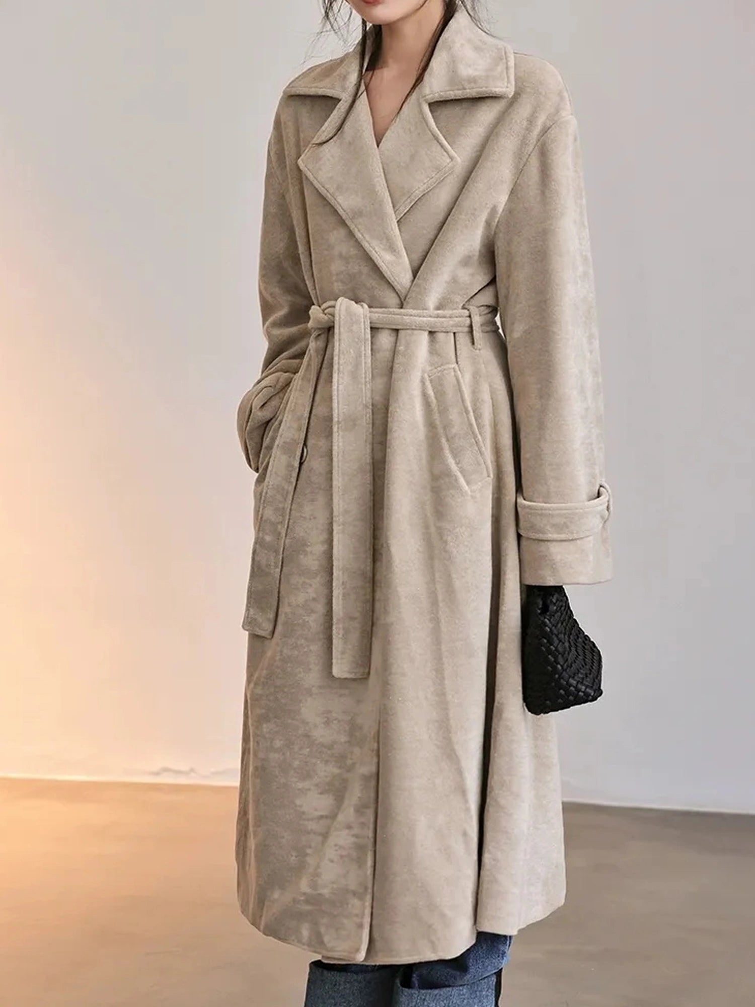 FU FRESH UP Long Plush Towel Fabric Trench Coat