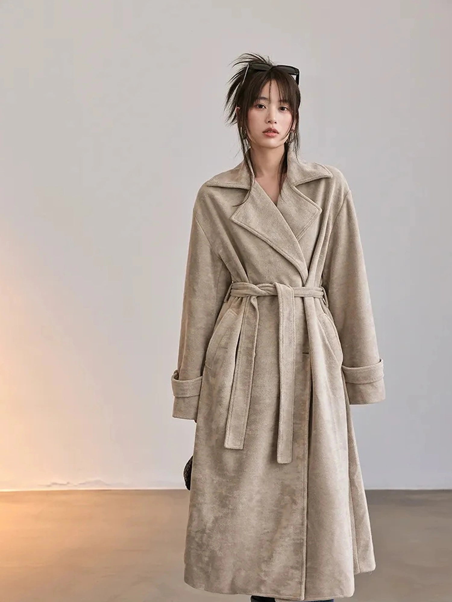 FU FRESH UP Long Plush Towel Fabric Trench Coat