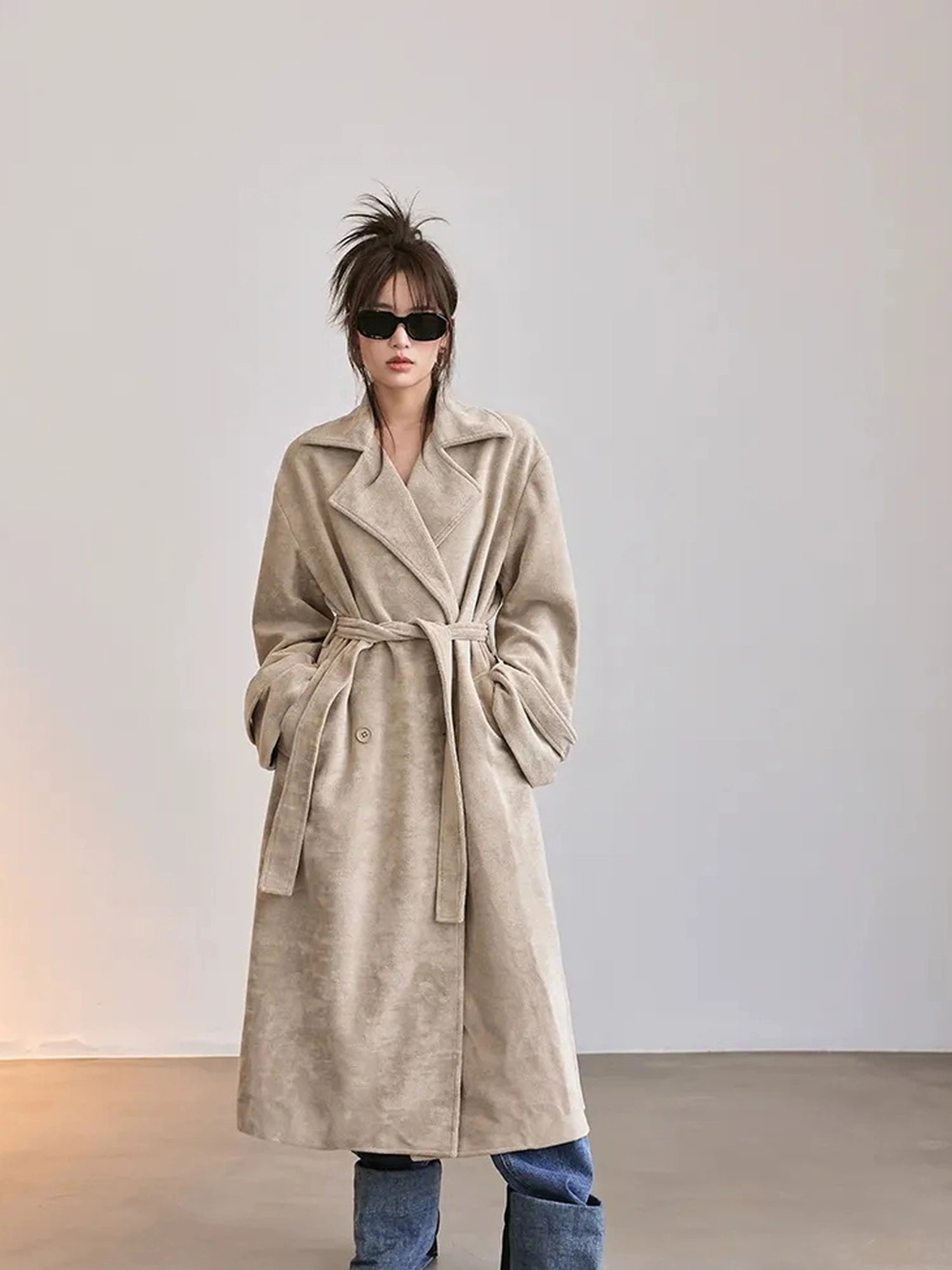 FU FRESH UP Long Plush Towel Fabric Trench Coat