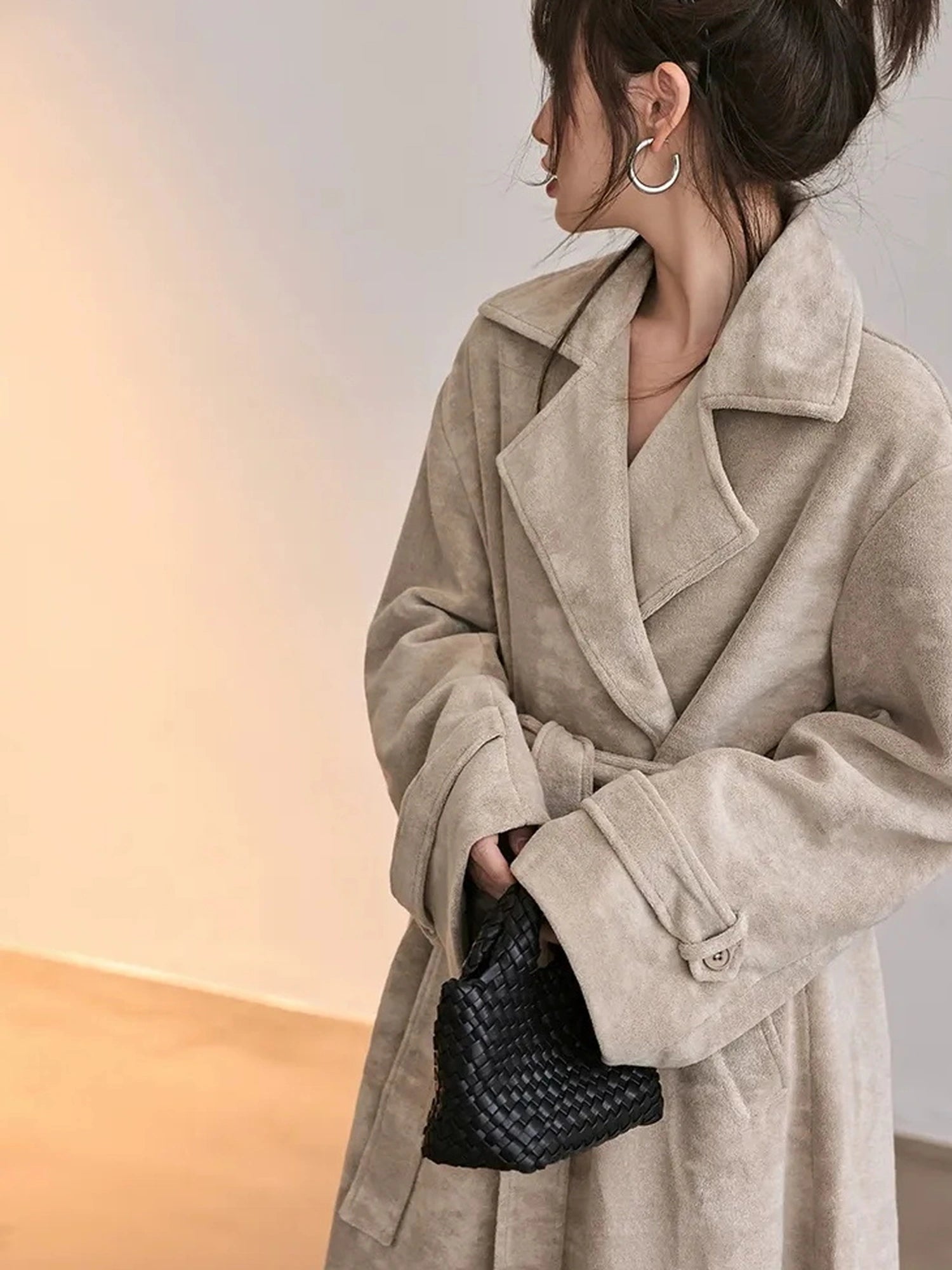 FU FRESH UP Long Plush Towel Fabric Trench Coat