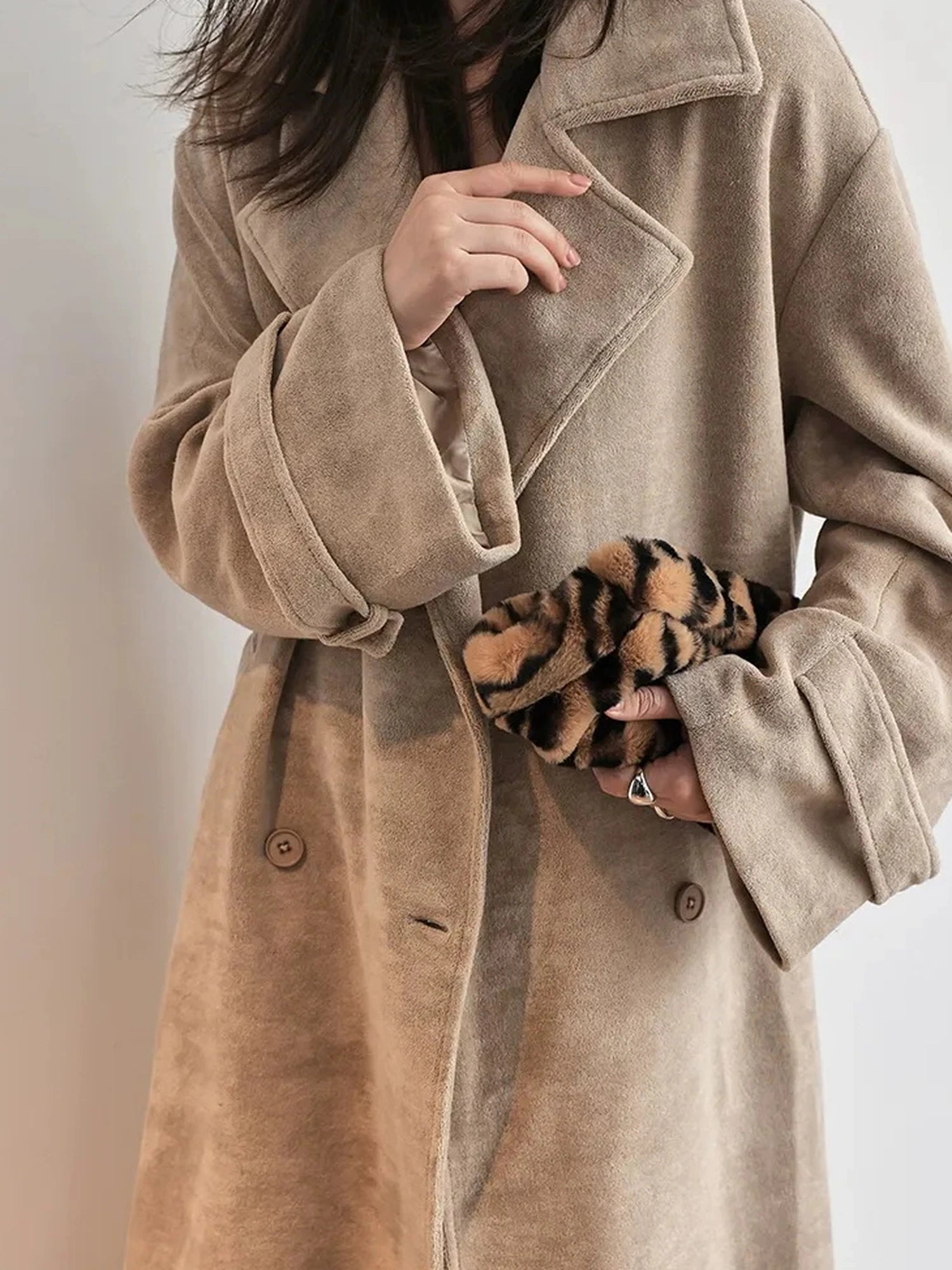 FU FRESH UP Long Plush Towel Fabric Trench Coat