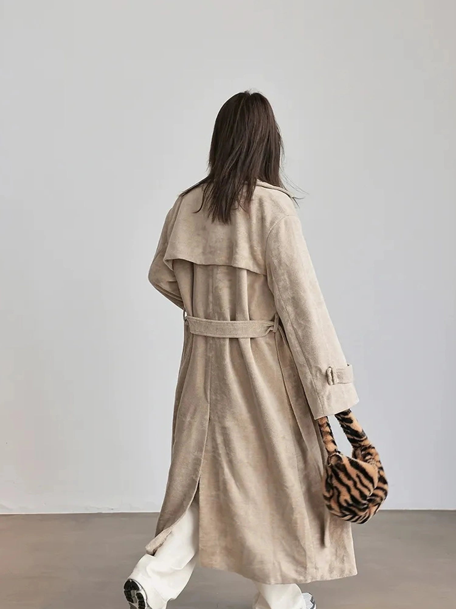 FU FRESH UP Long Plush Towel Fabric Trench Coat