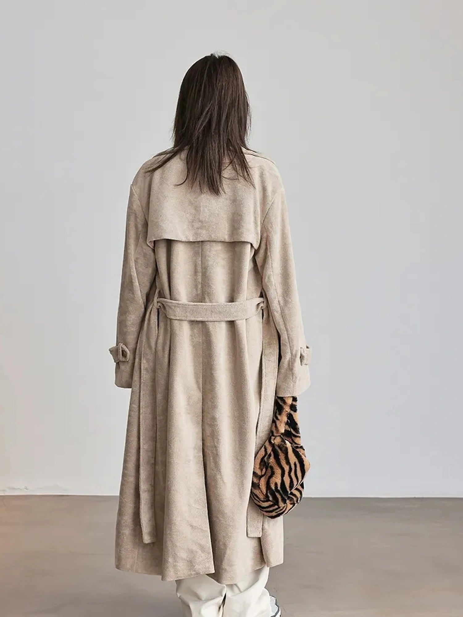 FU FRESH UP Long Plush Towel Fabric Trench Coat