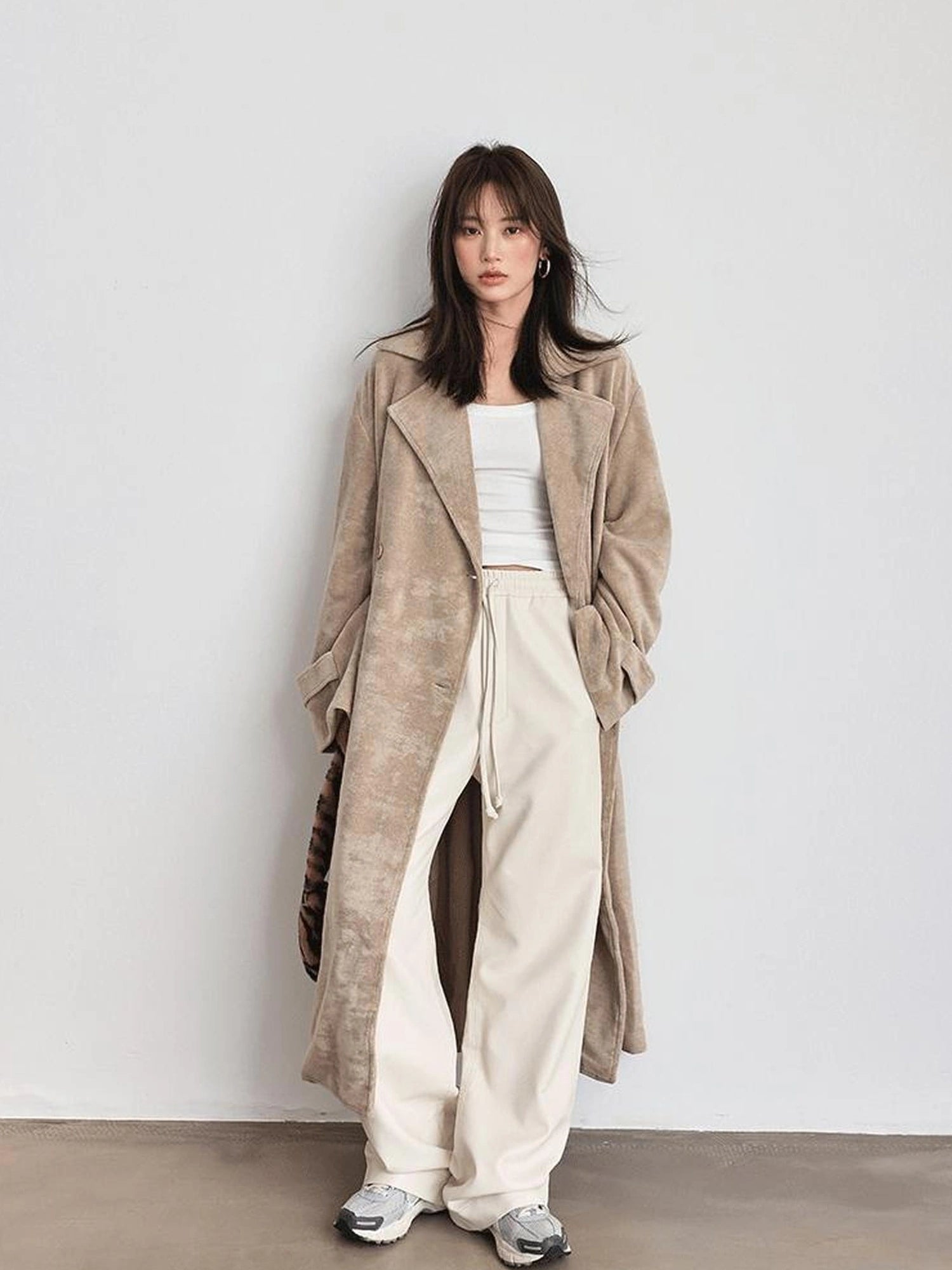FU FRESH UP Long Plush Towel Fabric Trench Coat