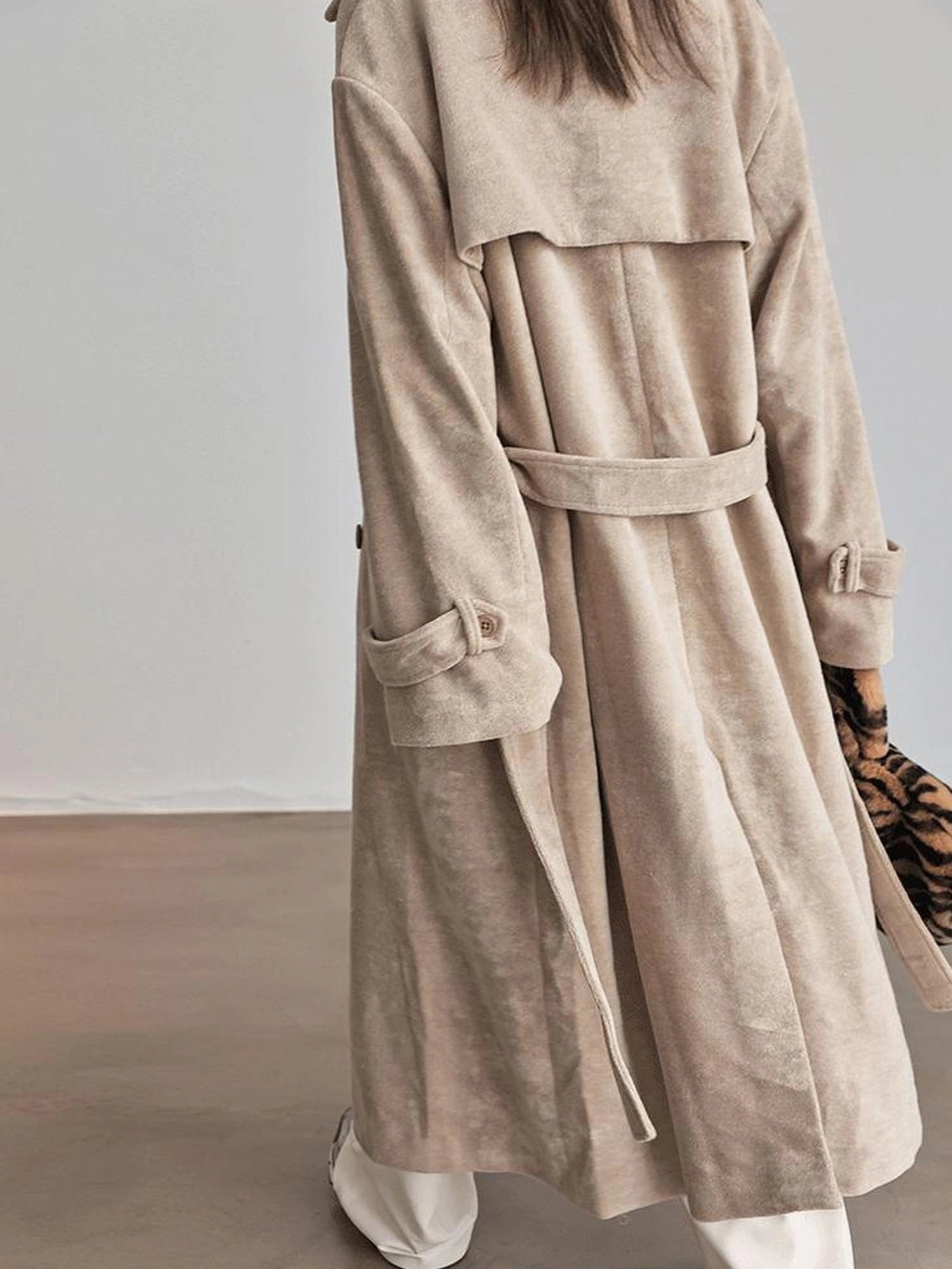 FU FRESH UP Long Plush Towel Fabric Trench Coat