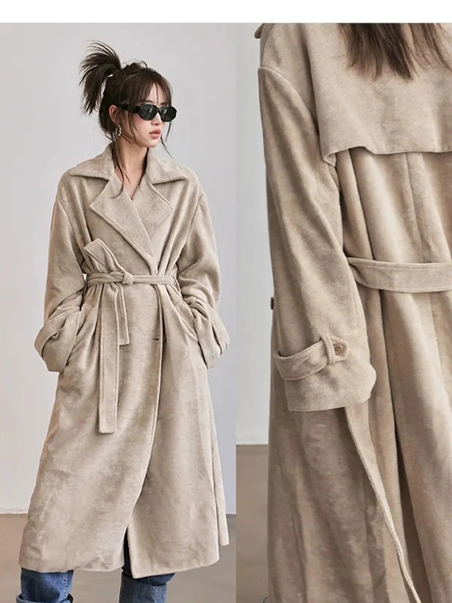 FU FRESH UP Long Plush Towel Fabric Trench Coat