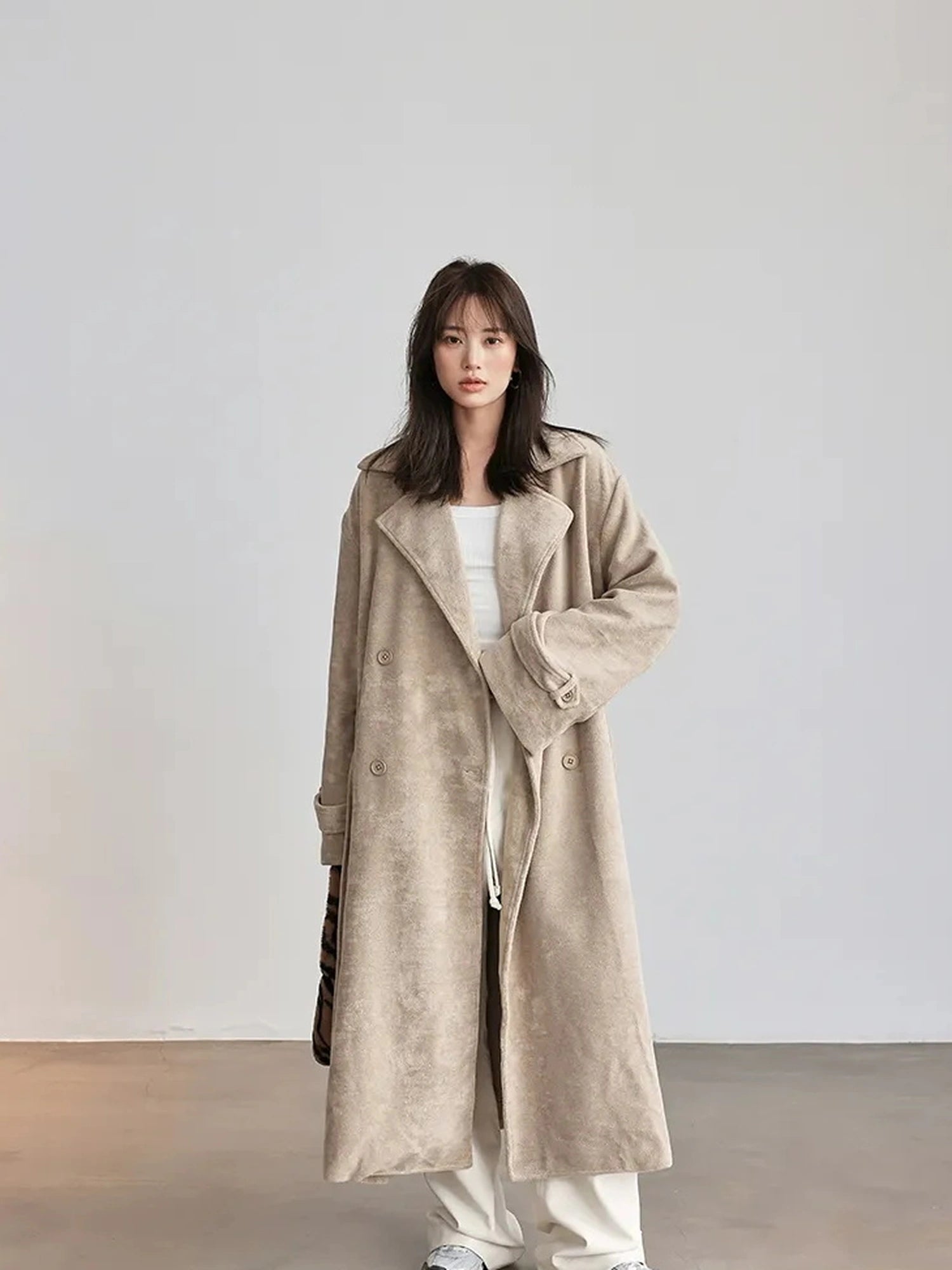 FU FRESH UP Long Plush Towel Fabric Trench Coat