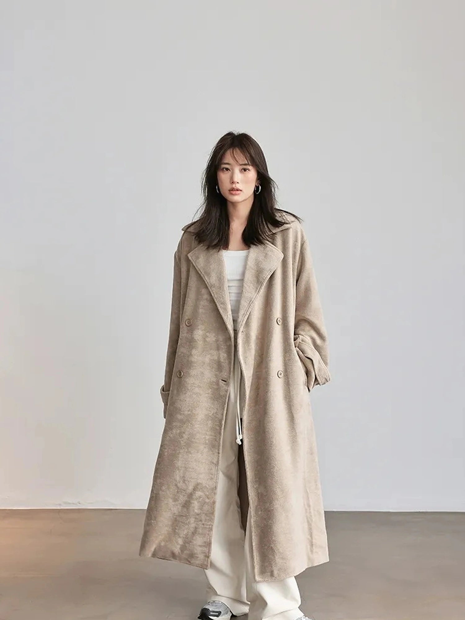 FU FRESH UP Long Plush Towel Fabric Trench Coat