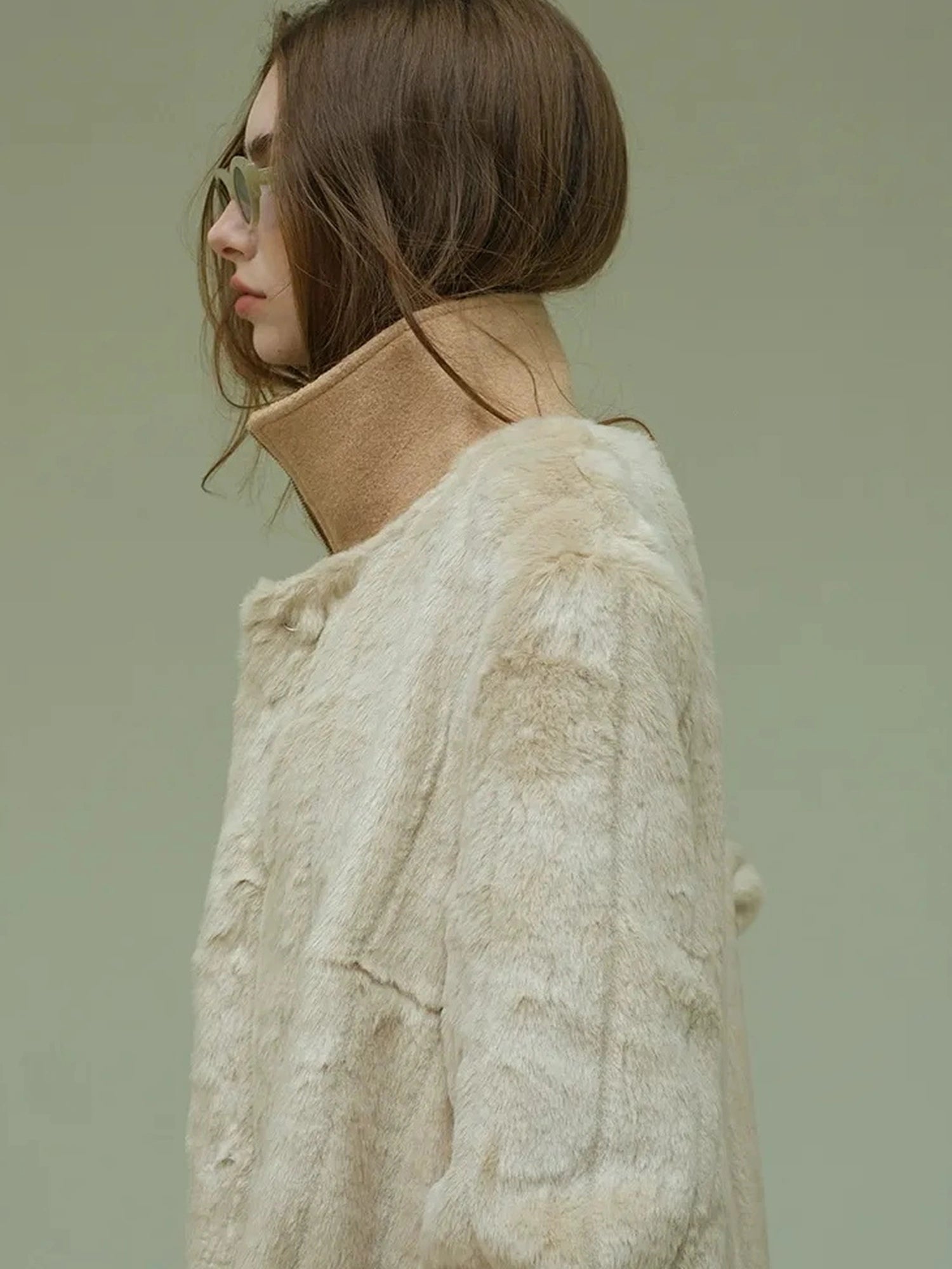 FU FRESH UP Long Plush Vertical Stripe Faux Fur Coat