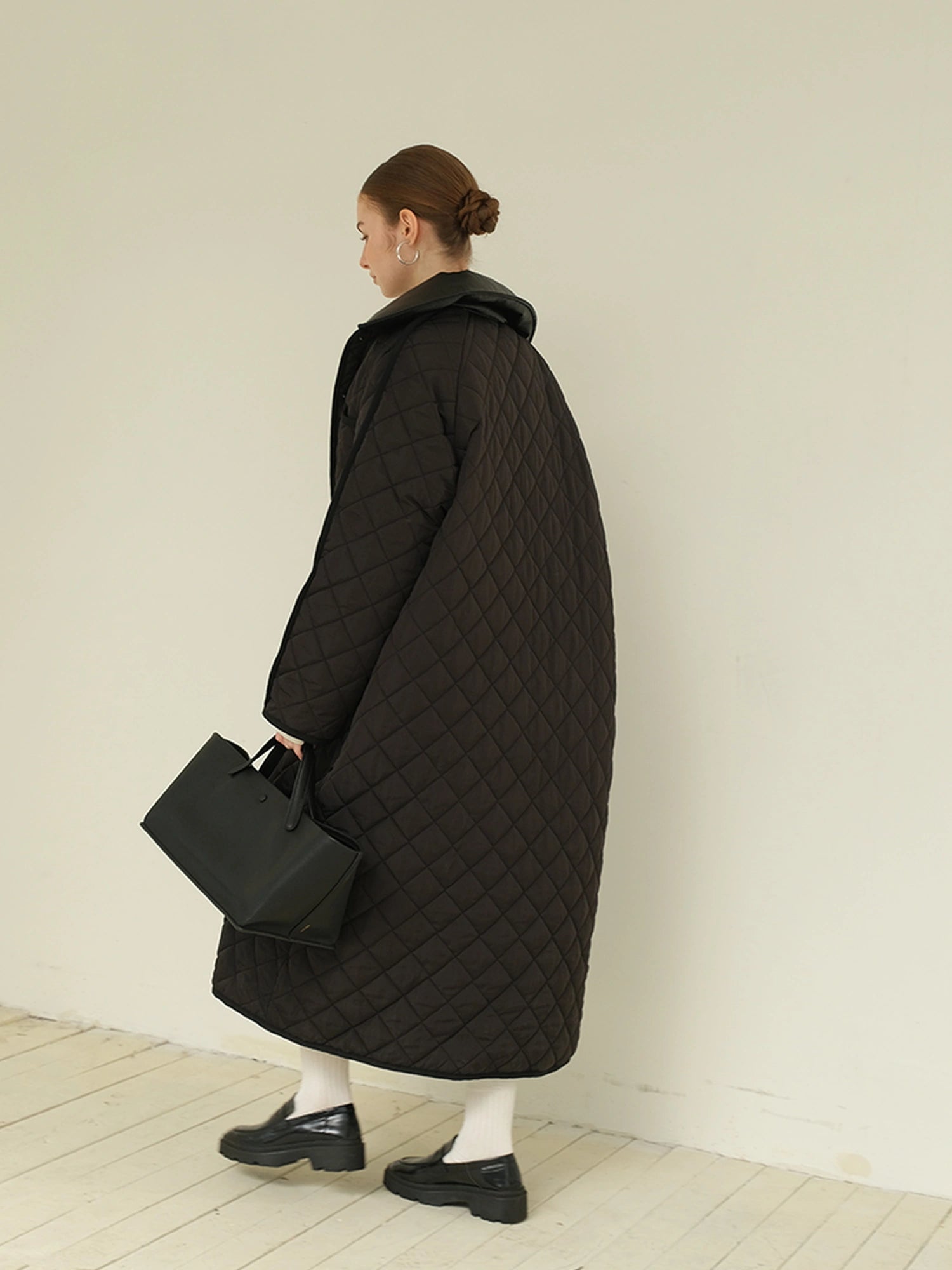 FU FRESH UP Long Puffer Coat With Quilted Pattern And Leather Trim