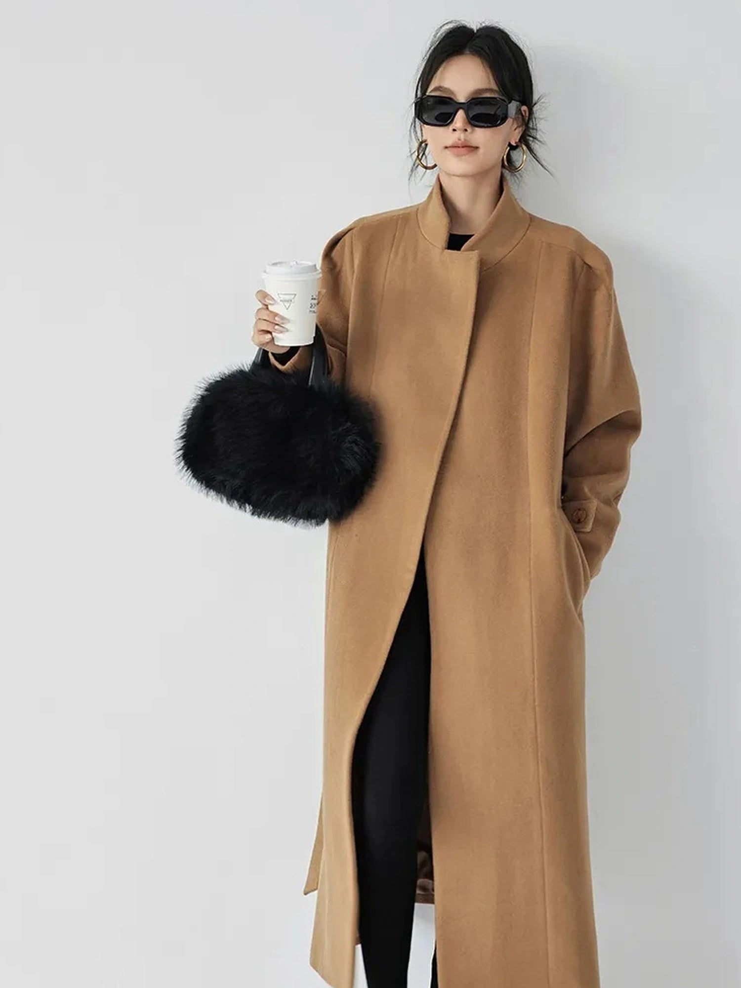 FU FRESH UP Long Wool Double Breasted Trench Coat