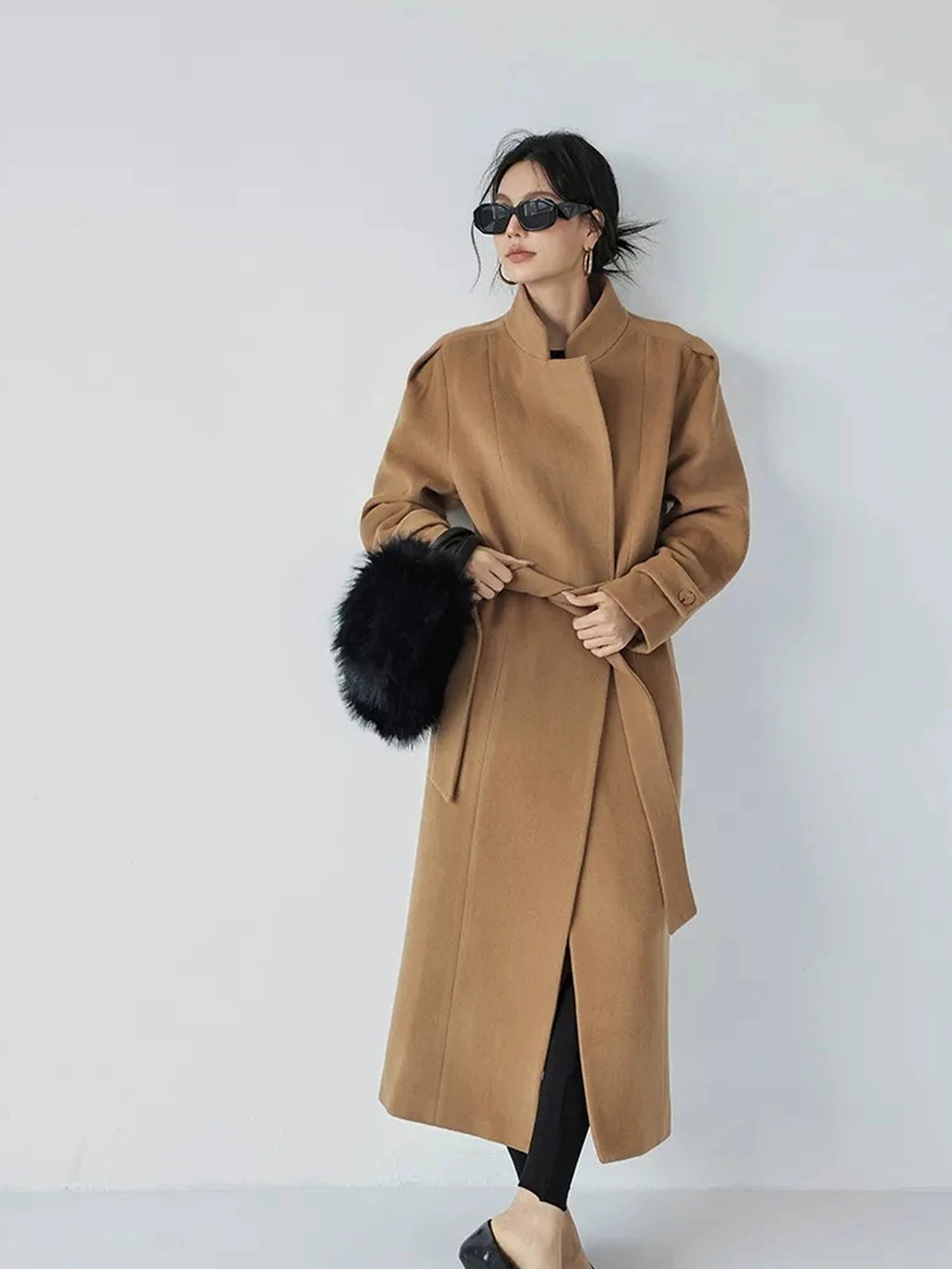 FU FRESH UP Long Wool Double Breasted Trench Coat