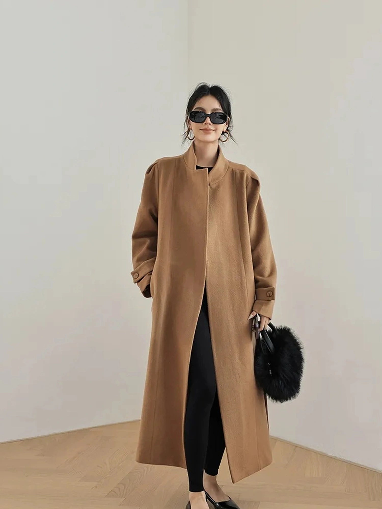 FU FRESH UP Long Wool Double Breasted Trench Coat
