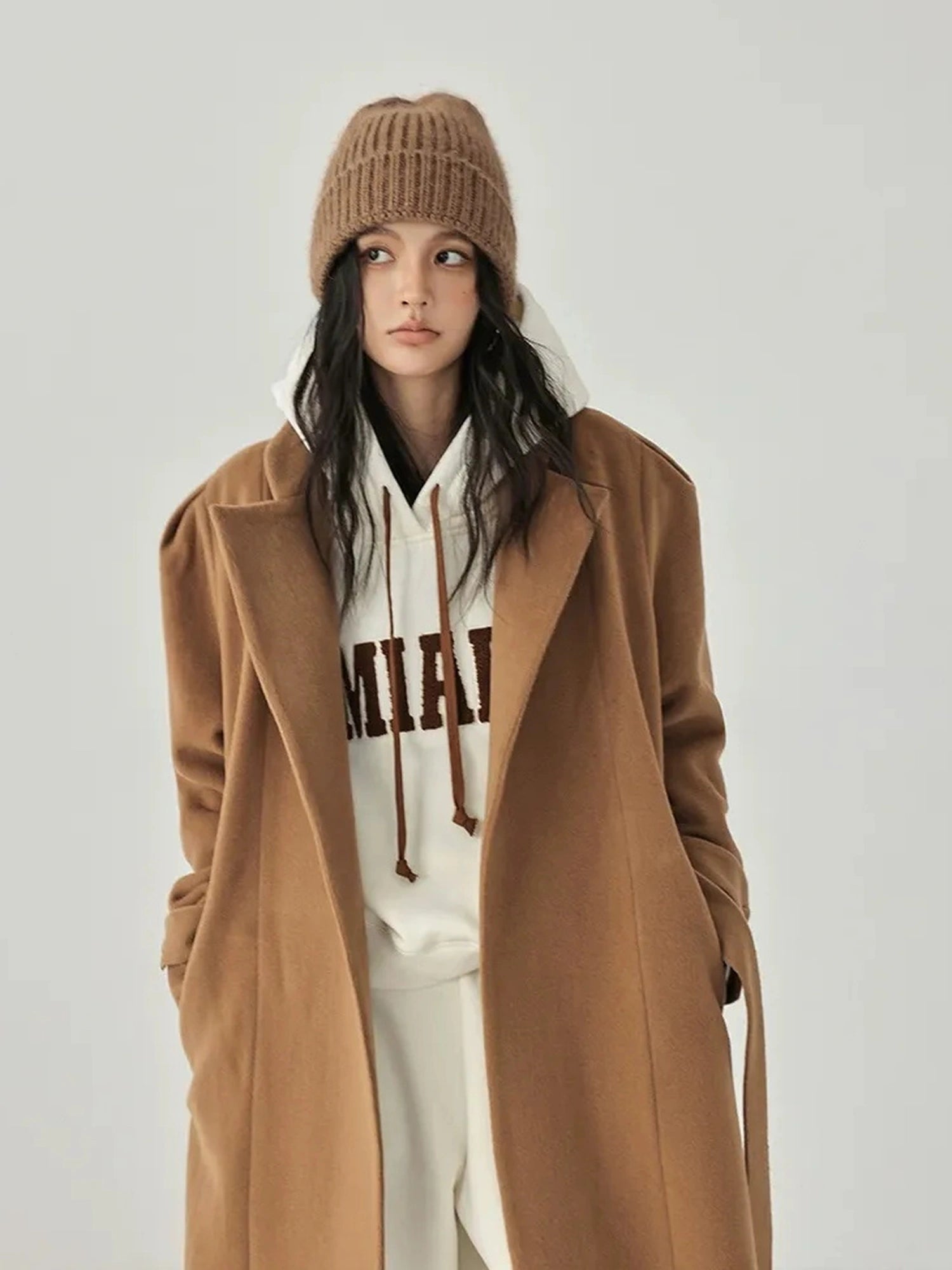 FU FRESH UP Long Wool Double Breasted Trench Coat