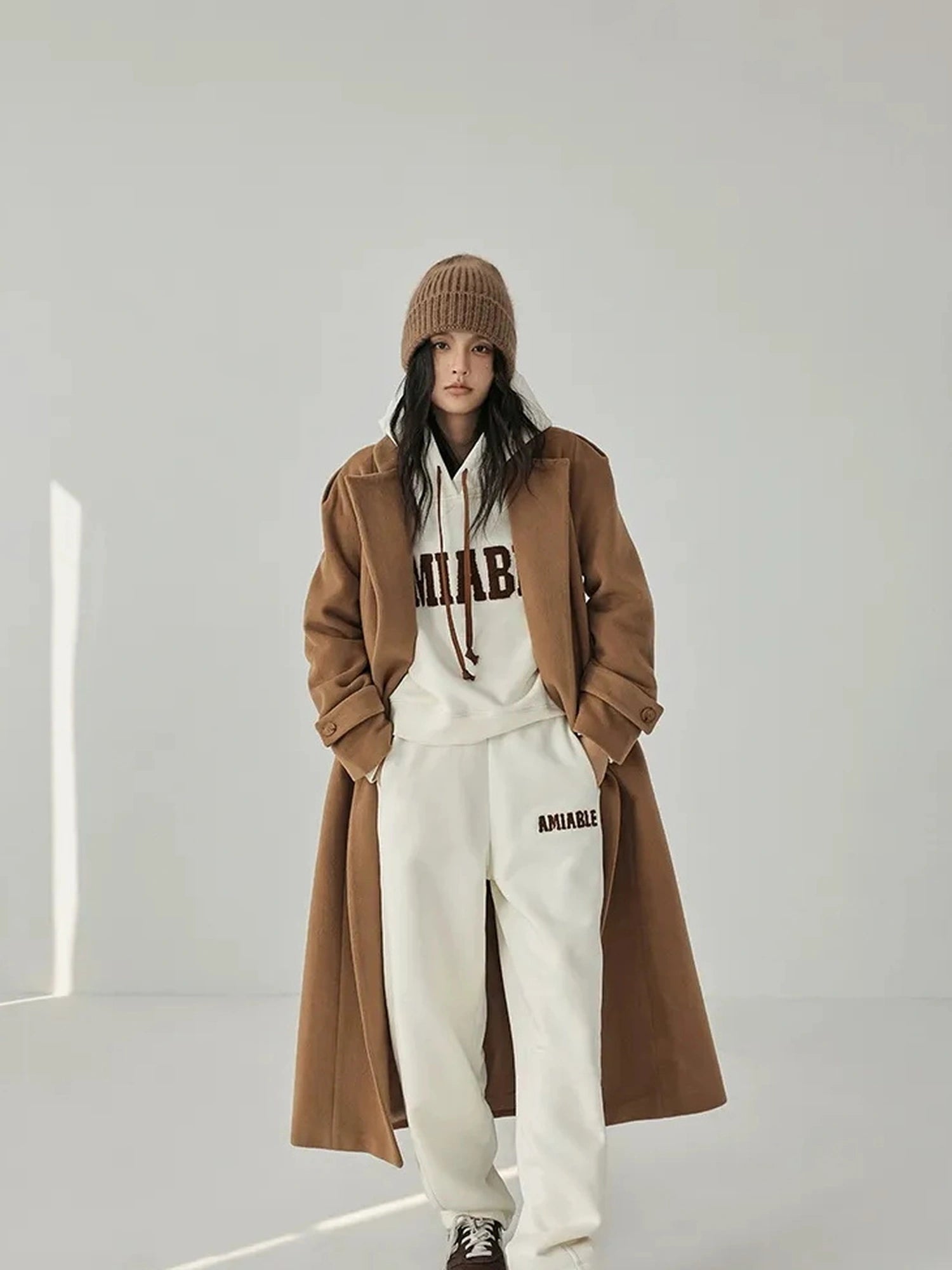 FU FRESH UP Long Wool Double Breasted Trench Coat