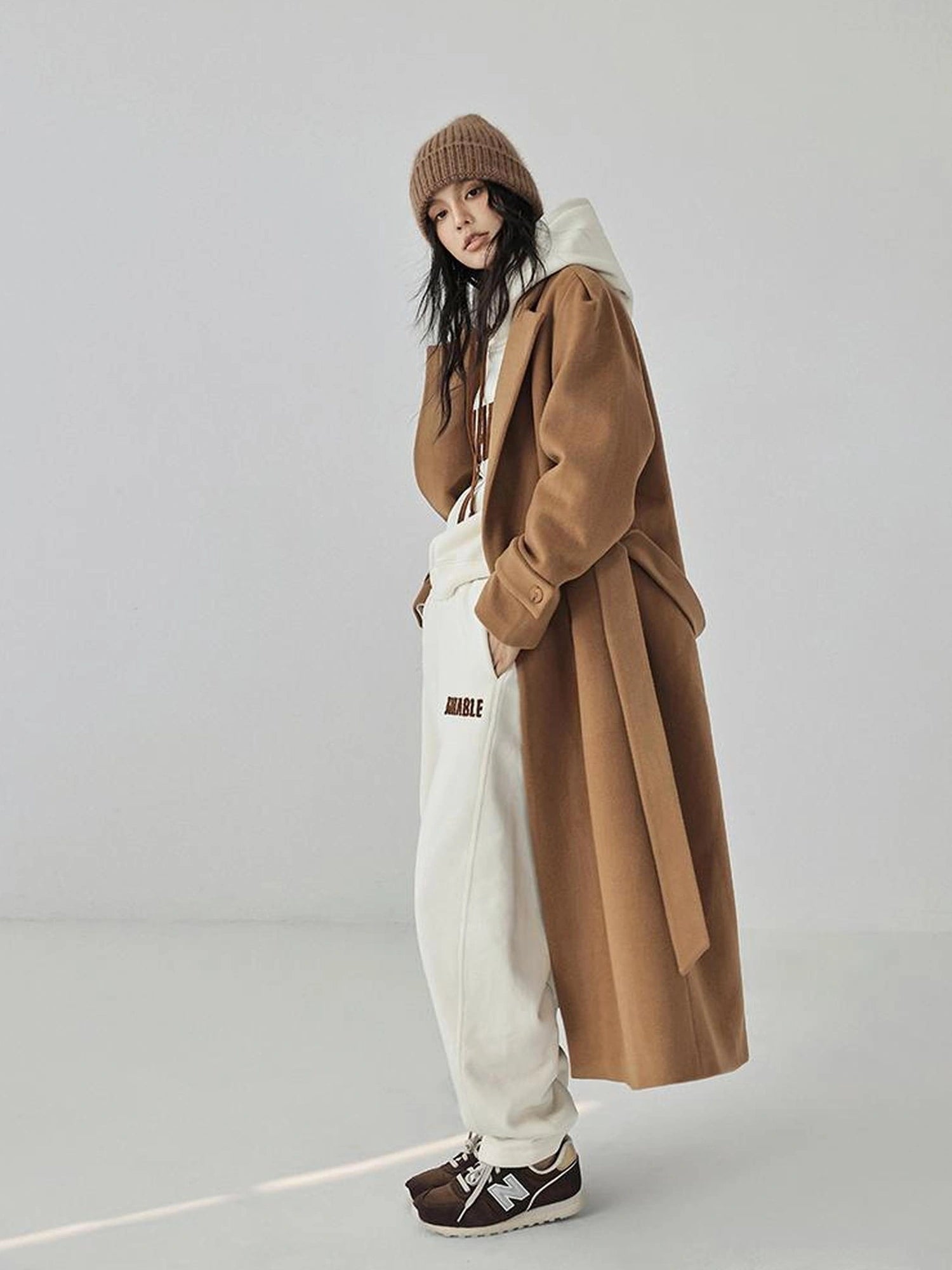 FU FRESH UP Long Wool Double Breasted Trench Coat