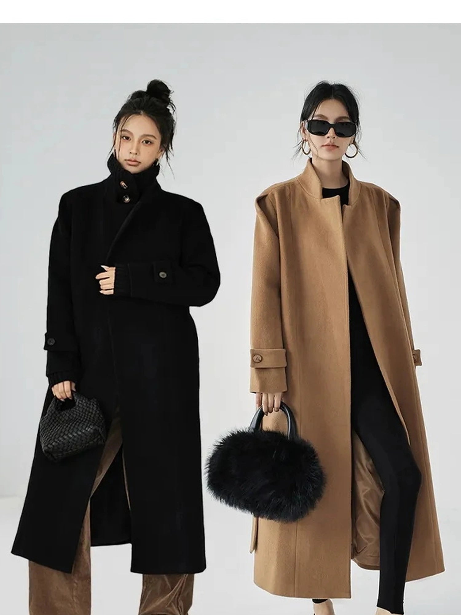 FU FRESH UP Long Wool Double Breasted Trench Coat